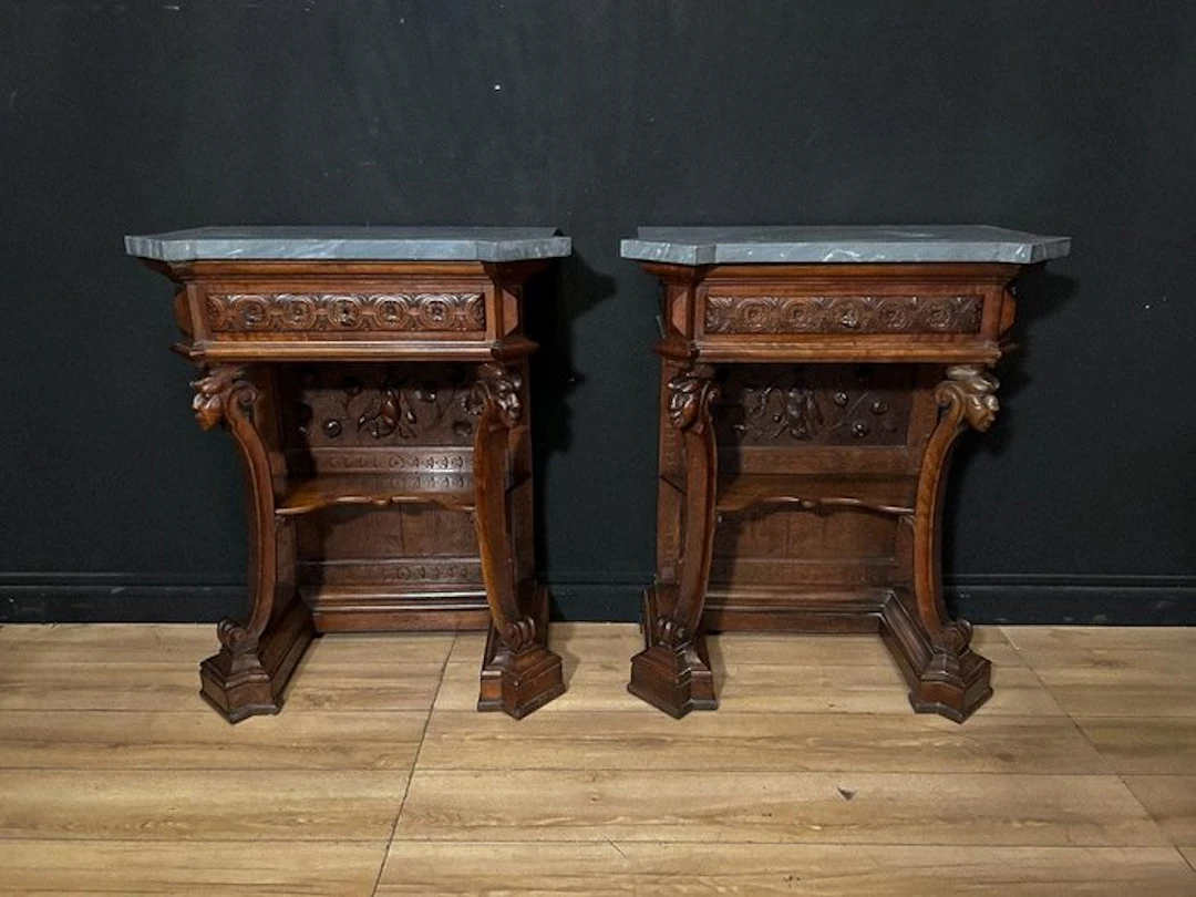 Console table (2) - Walnut - Pair of console tables.