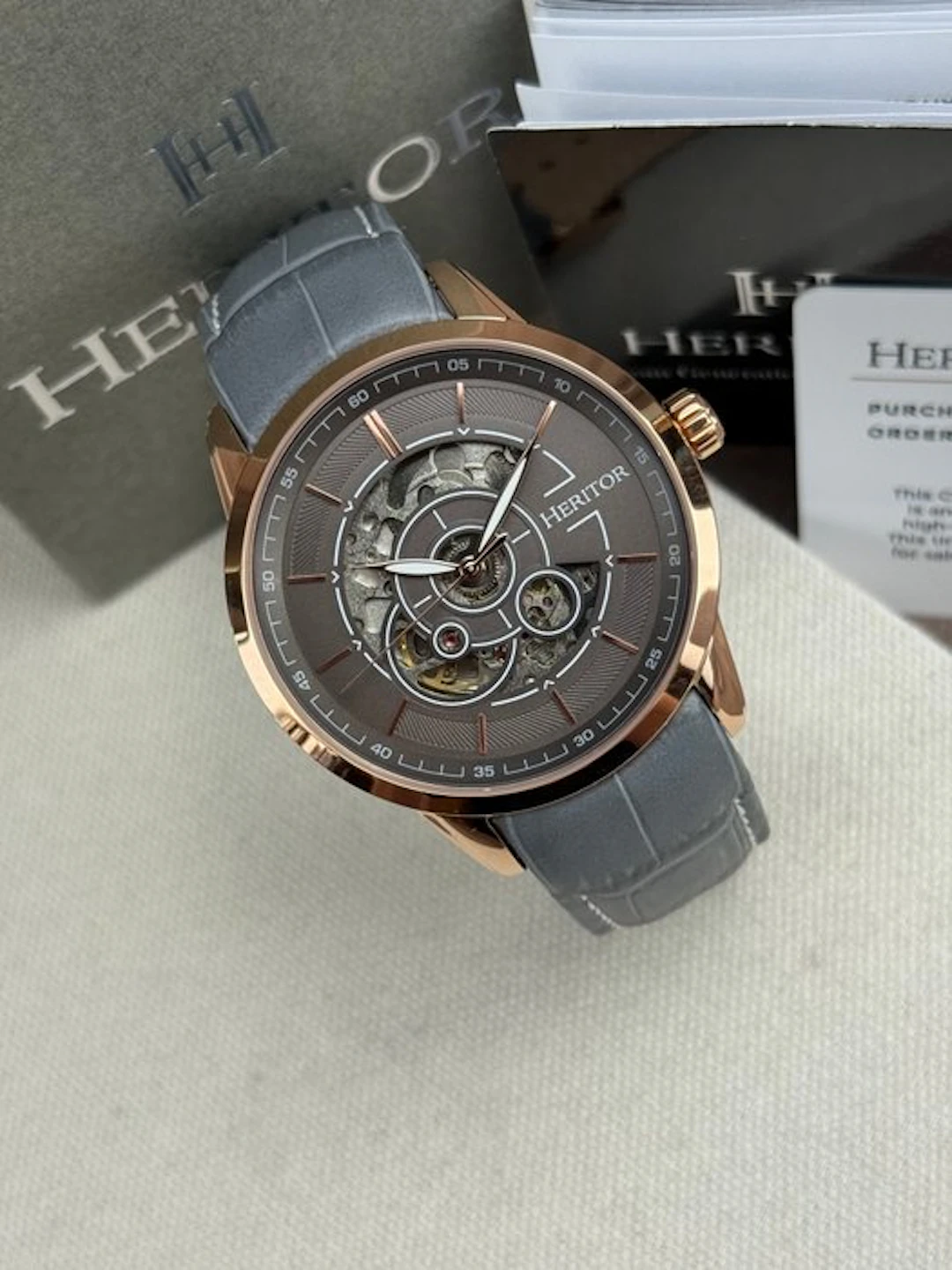 Heritor - Automatic Davies Semi-Skeleton - Gold/Grey - No...