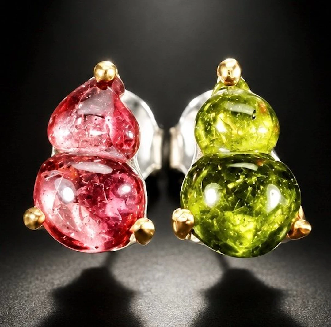 925 silver - 7 ct tourmaline stud earrings - Earrings