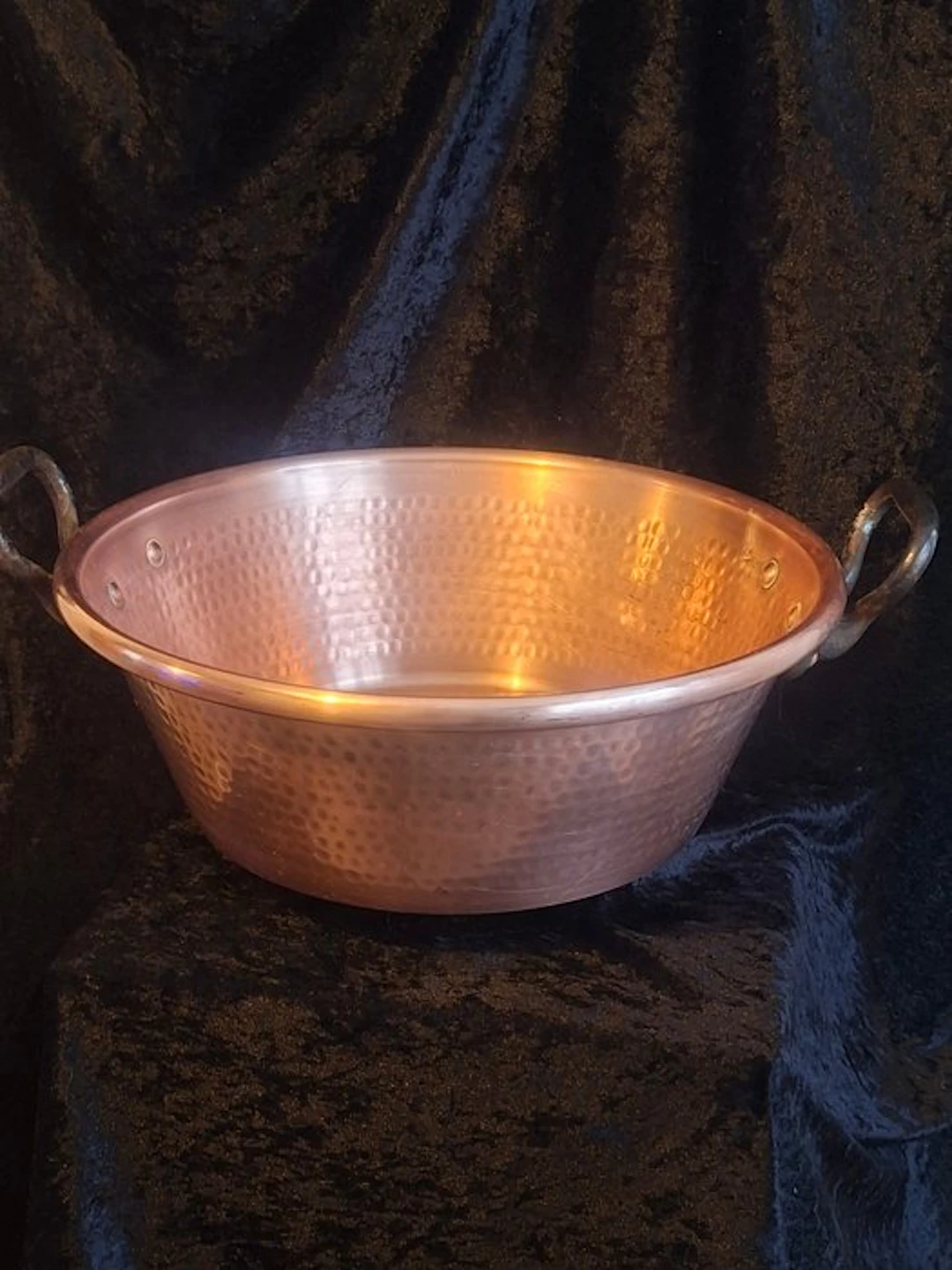 Saucepan - Wrought iron, hammered copper - red copper confiturier