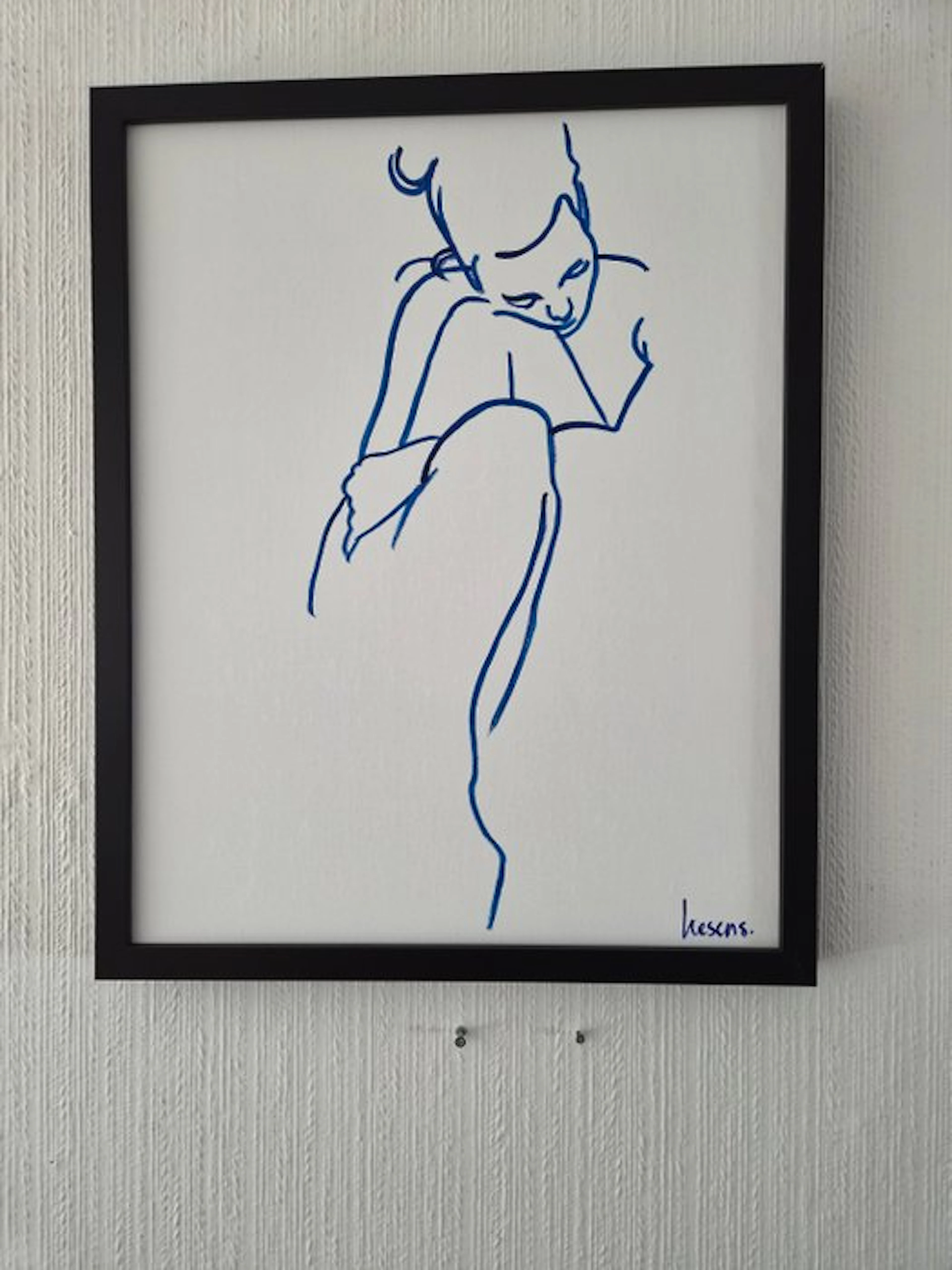 Liesens - Thinker (Handpainted on white canvas met lijst)