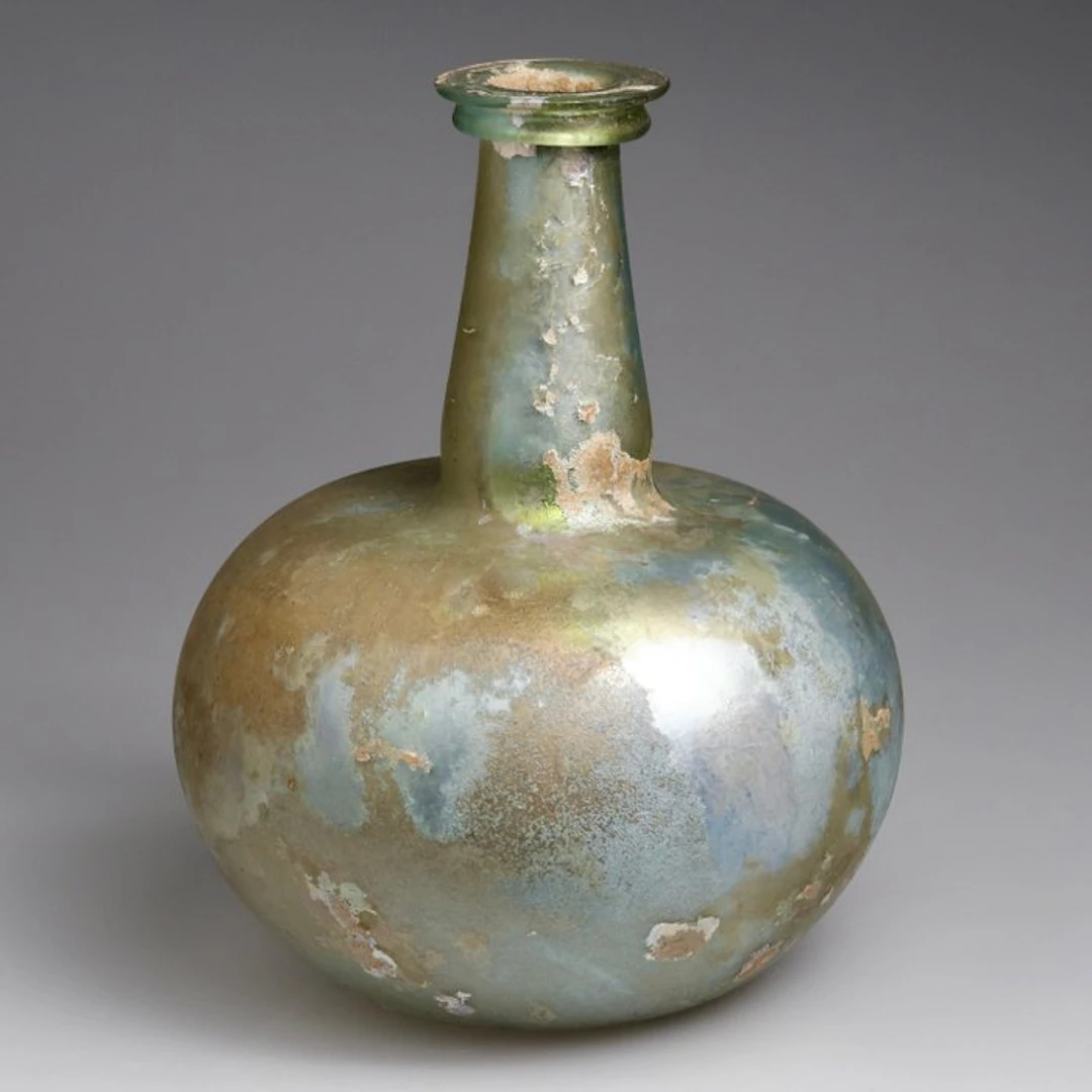 Ancient Roman Glass Very large spherical bottle with a machined decoration
