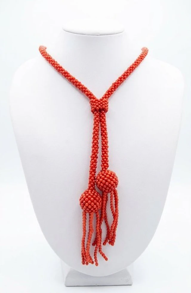 No reserve price - Necklace Corallo Rosso Coral - Coral - Pallini Tessito