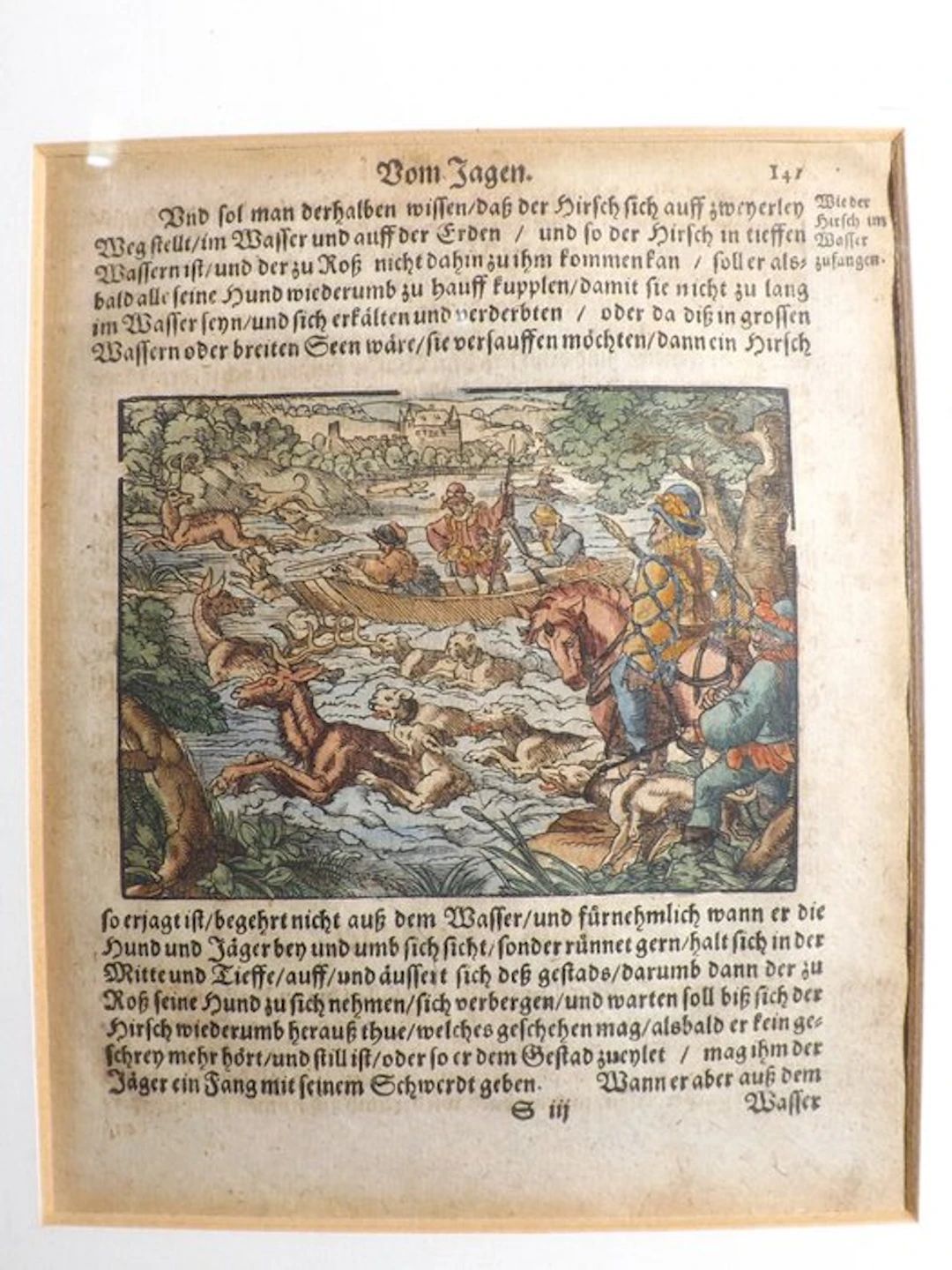 Jost Amman (1539-1591) - Stag Hunt in Water – Original Woodcut – 1582