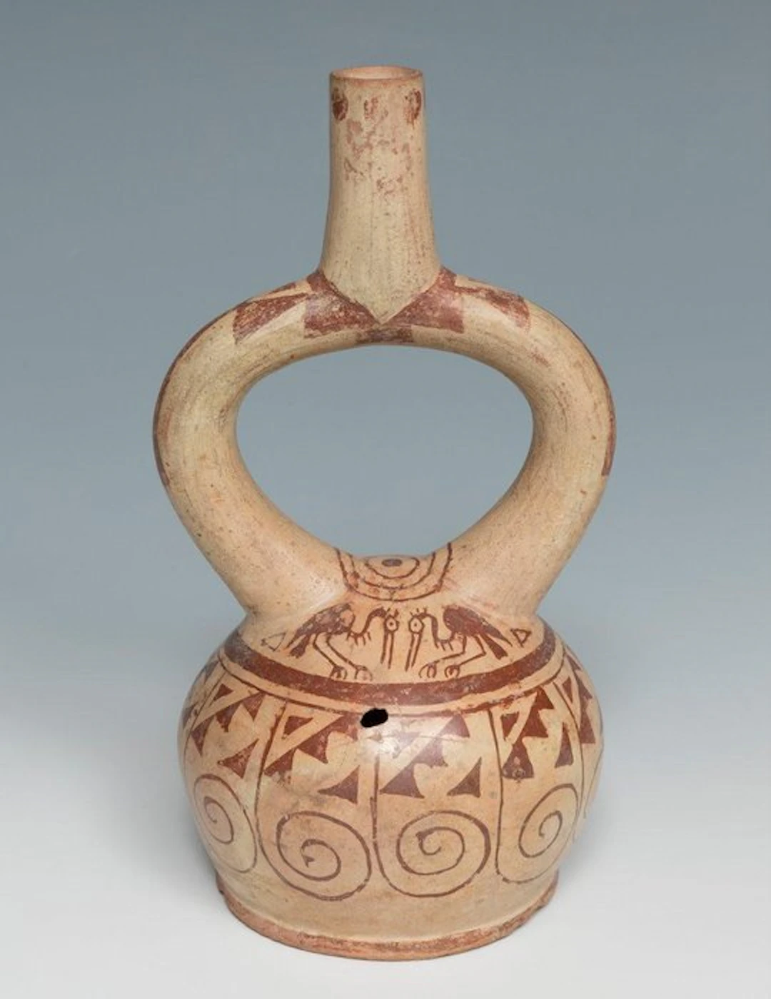 Pre-Columbian. Moche Ceramic Bottle With Spanish Export License
