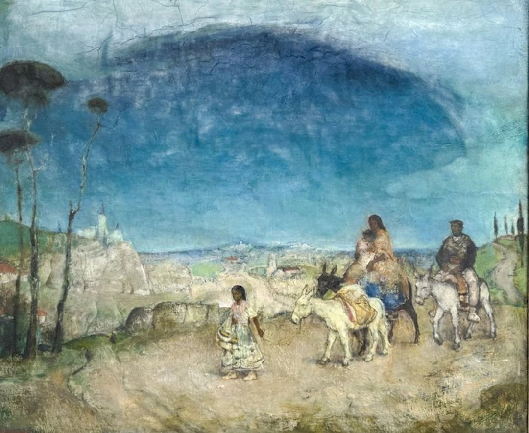 Emile Gastemans (1883-1956) - "Southern view with gypsies on donkey"