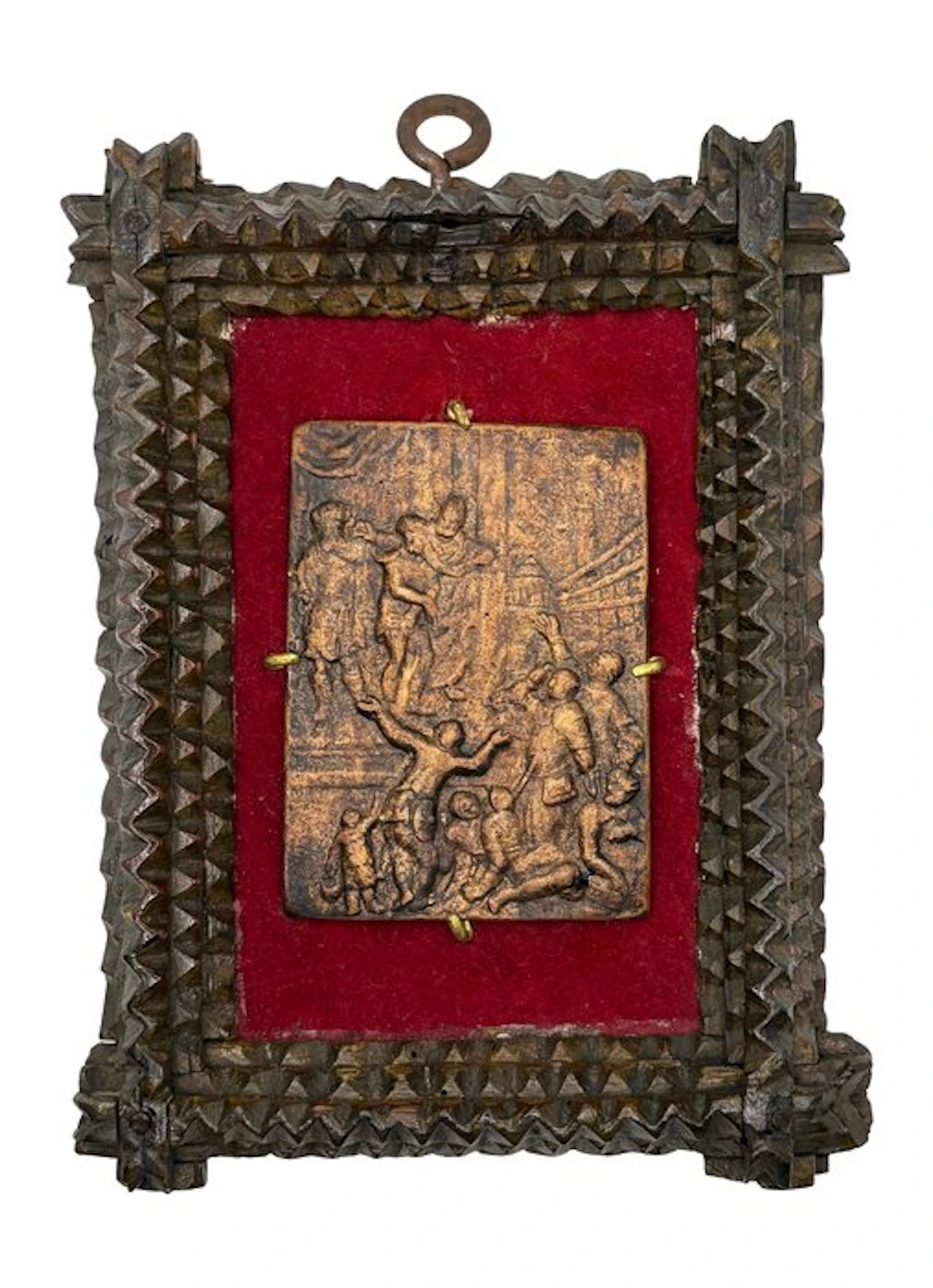 Bronze plaque with a religious scene in relief. - Bronze