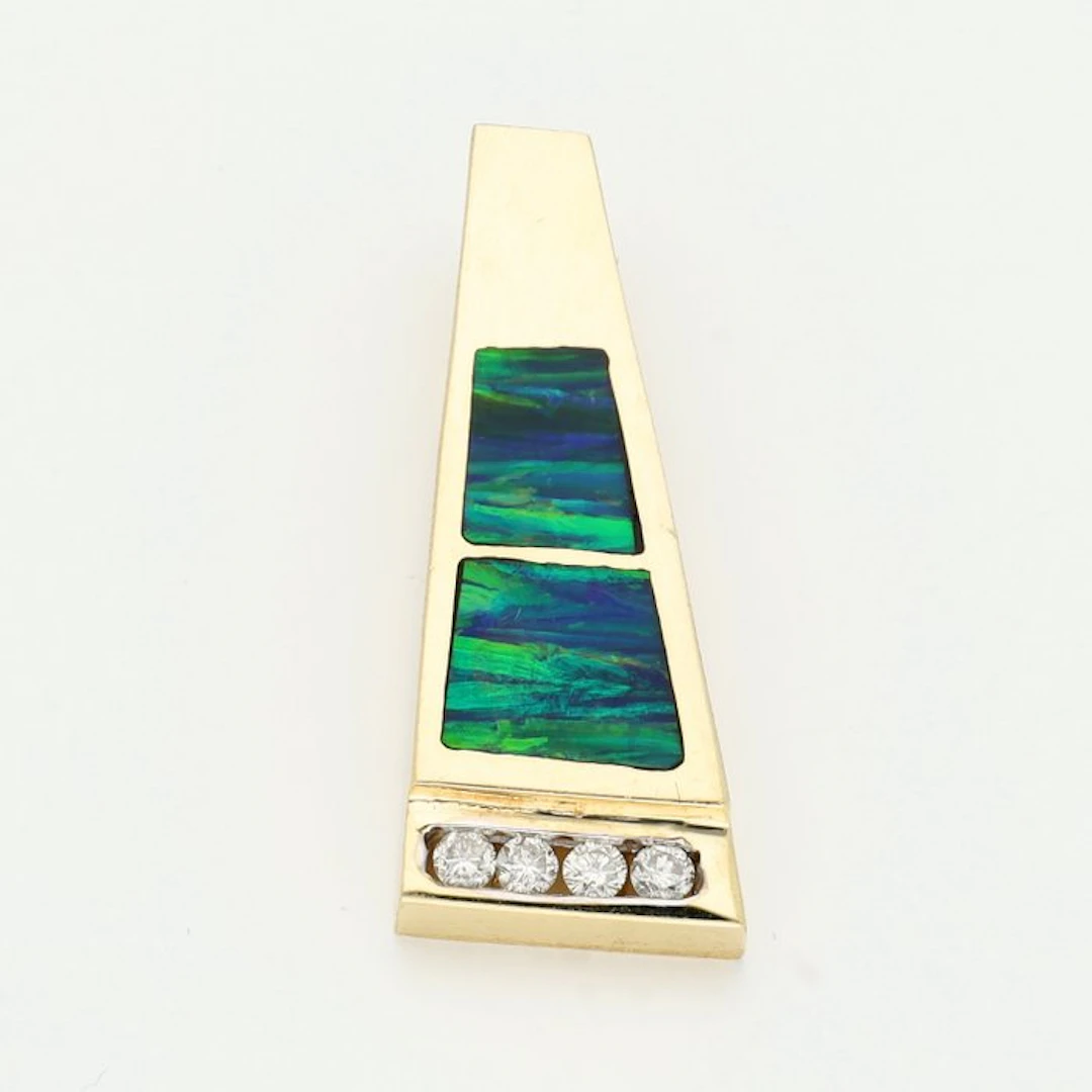 Pendant - 14 kt. Yellow gold Diamond (Natural) - Opal
