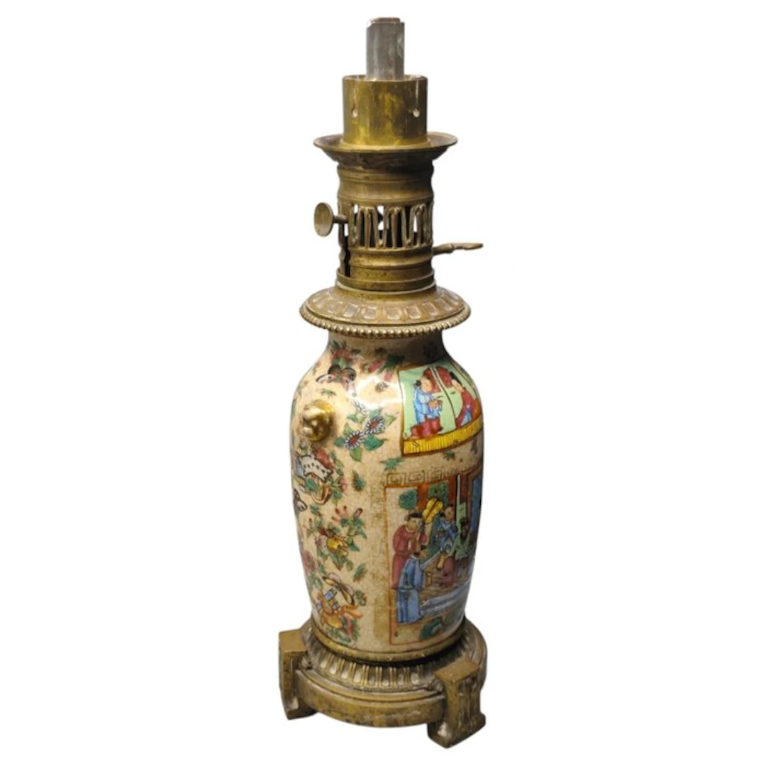 Antique Family Rose Decor - Oil lamp - Gilt bronze