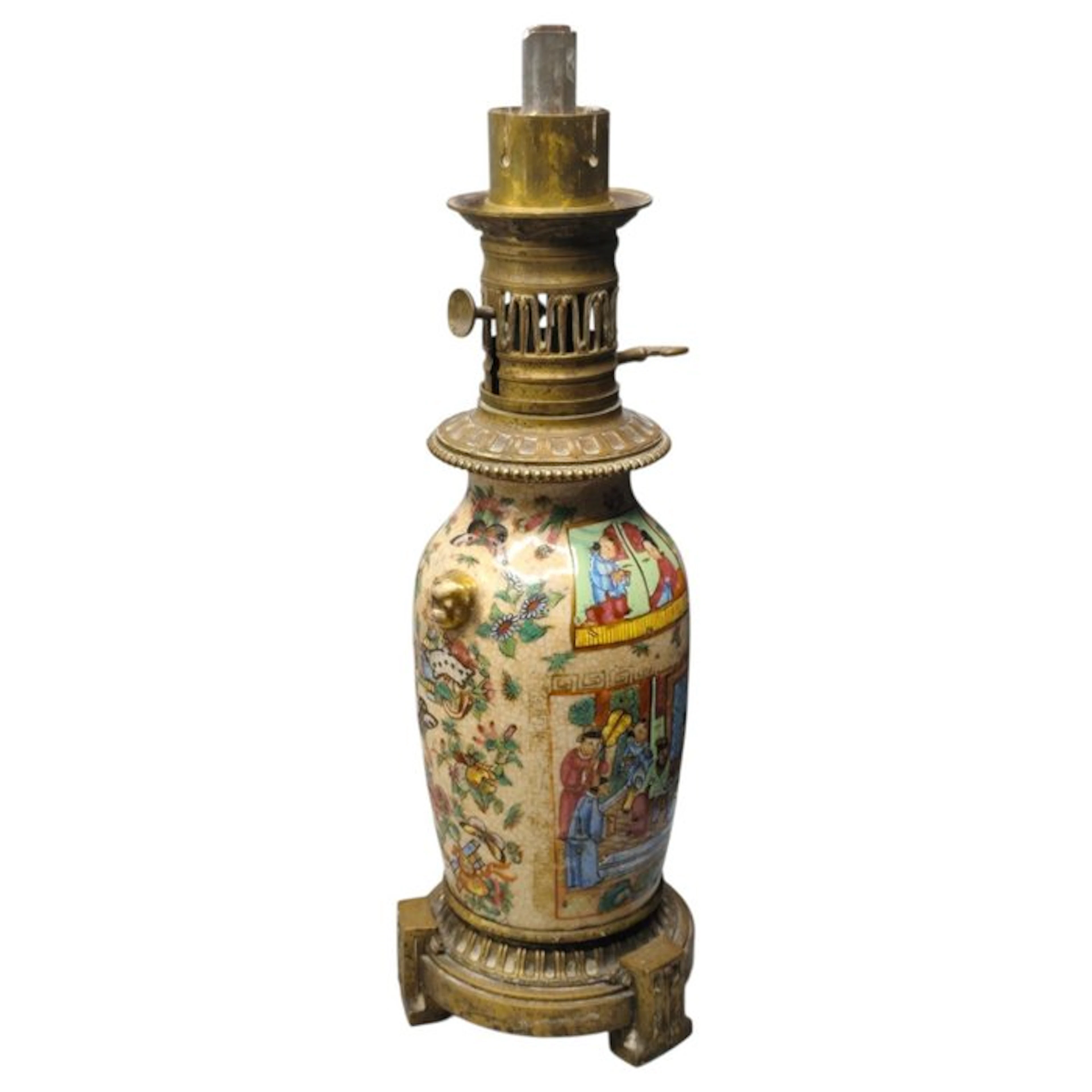 Antique Family Rose Decor - Oil lamp - Gilt bronze