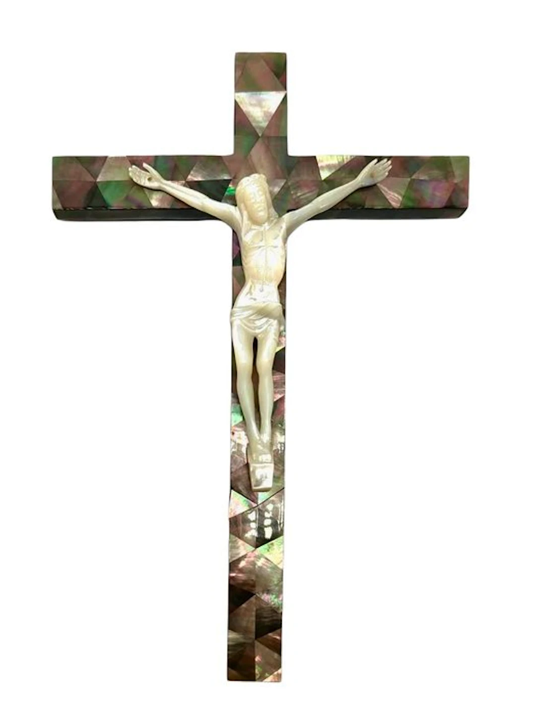 Sculpture, Crocifisso da parete in madreperla - 22.5 cm - Mother-of-pearl, Wood