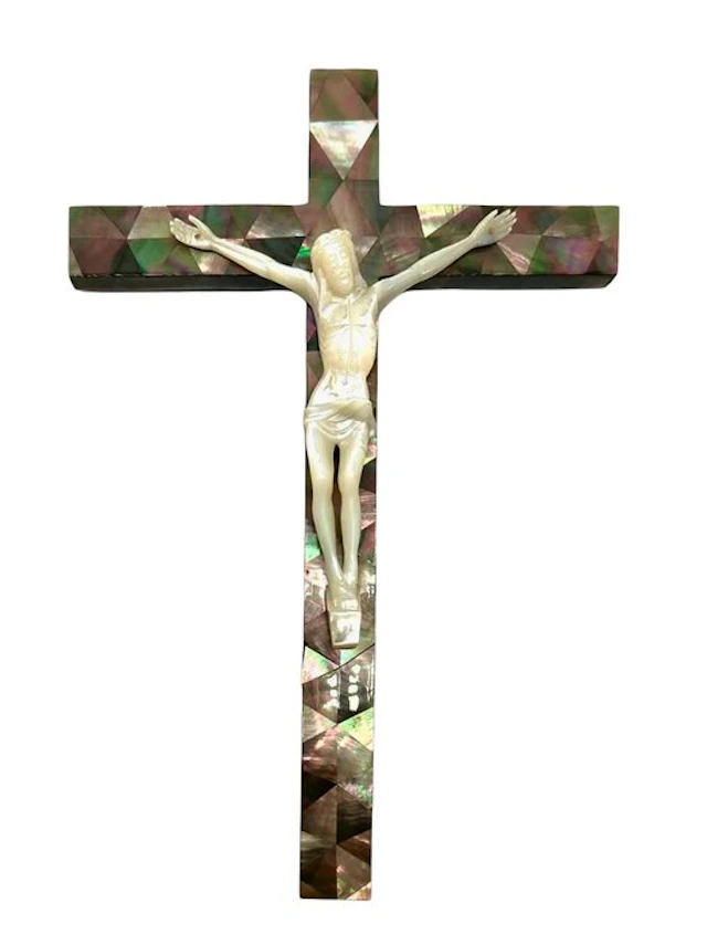 Sculpture, Crocifisso da parete in madreperla - 22.5 cm - Mother-of-pearl, Wood