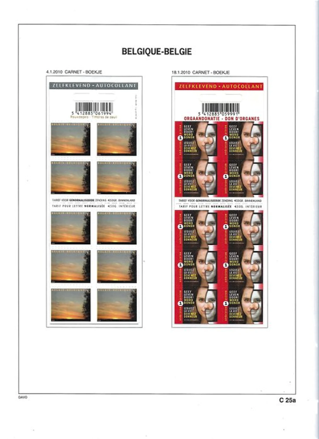 Belgium 2010 - the self-adhesive stamp booklets according...
