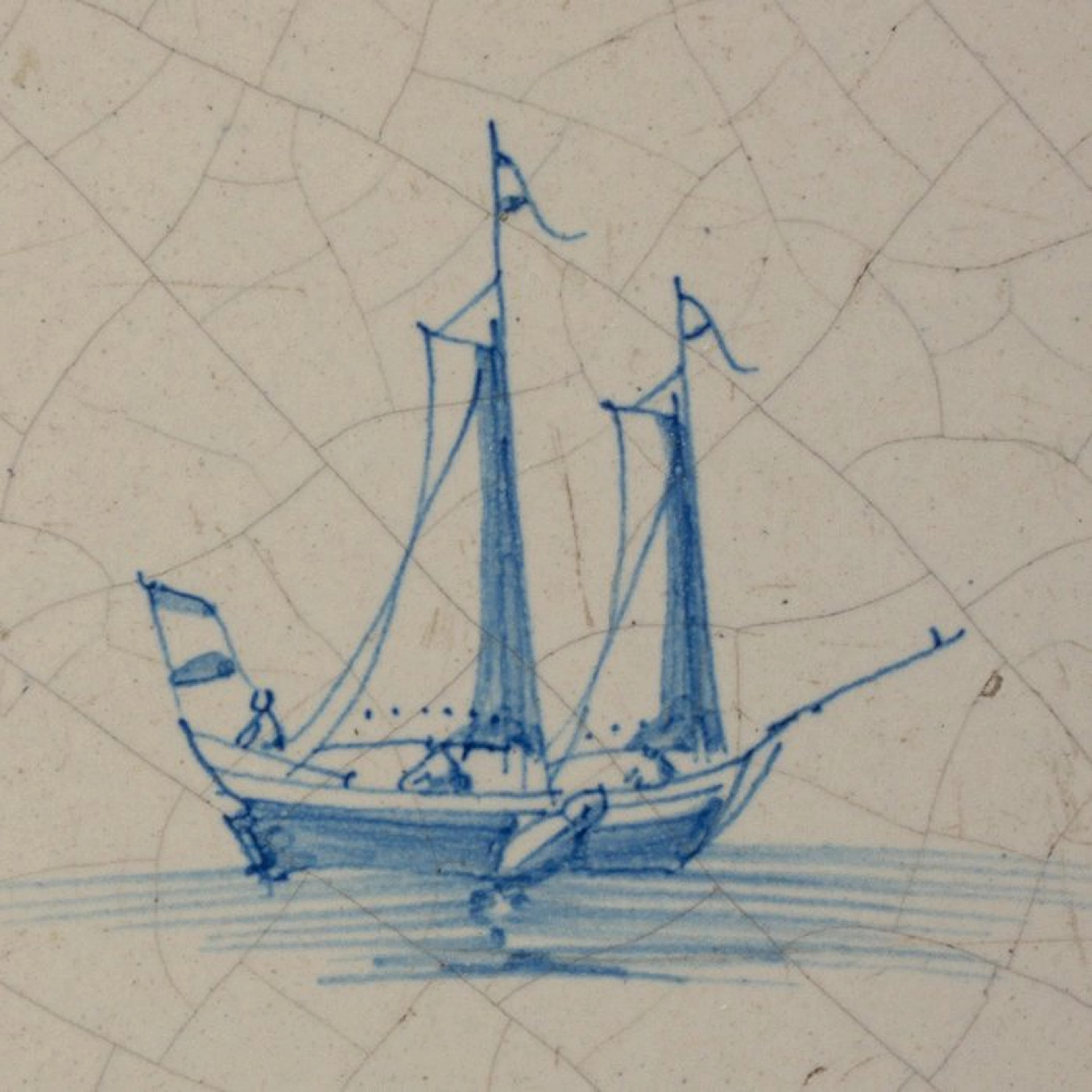 Post-medieval Dutch Delft Blue and White Tile with...