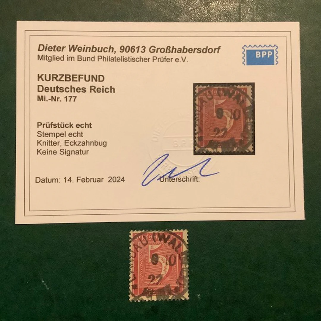 German Empire 1921 - 5 Pf; grade with watermark; waffles...