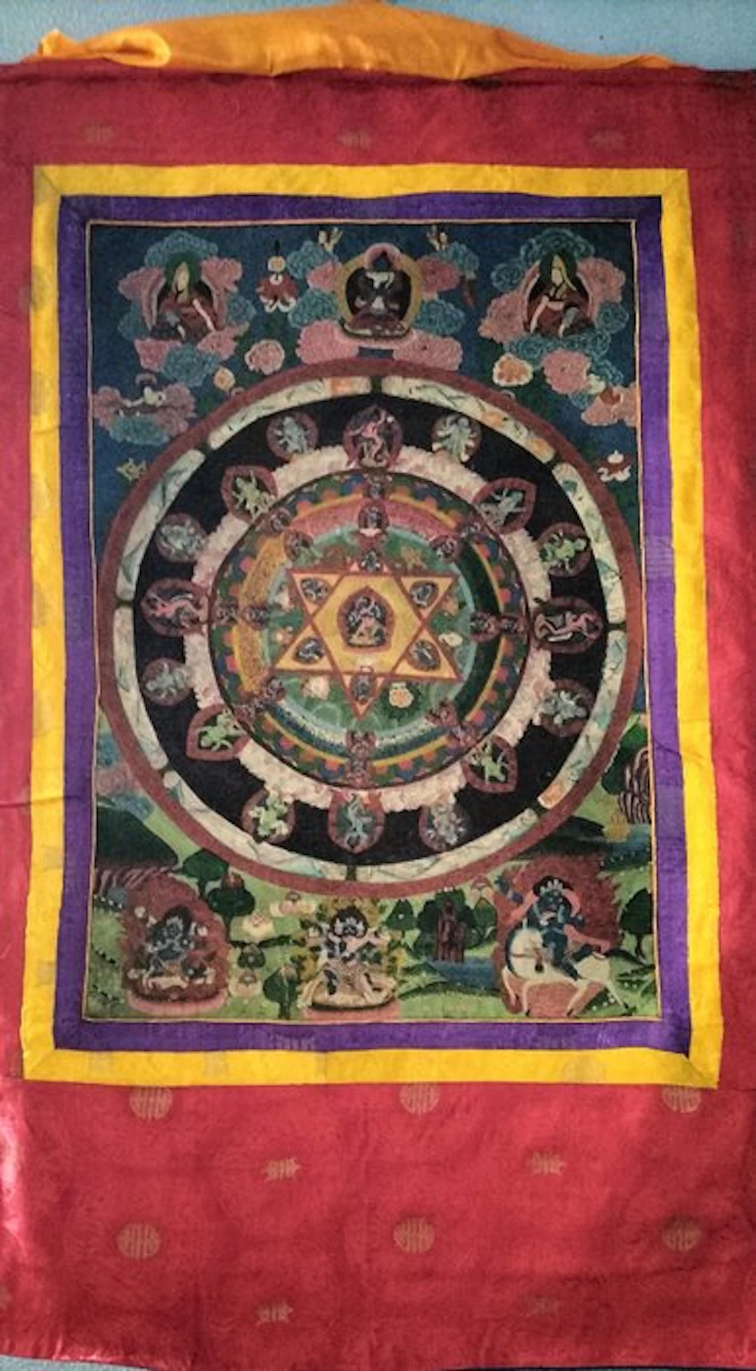 Thangka Tibetano Nepalí Siglo XX - Templo Himalaya Monje...