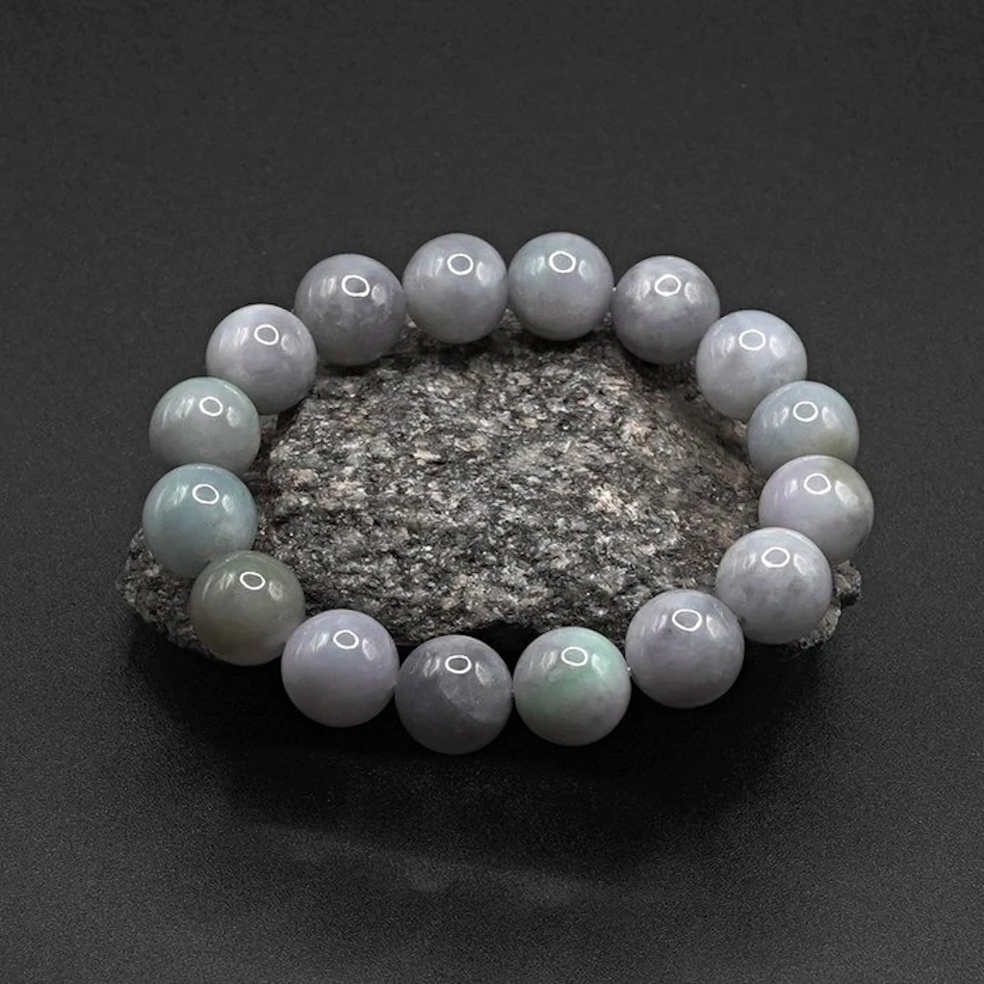 NGTC Certified Natural Jadeite Bracelet - Polished Lavender-gray Beads