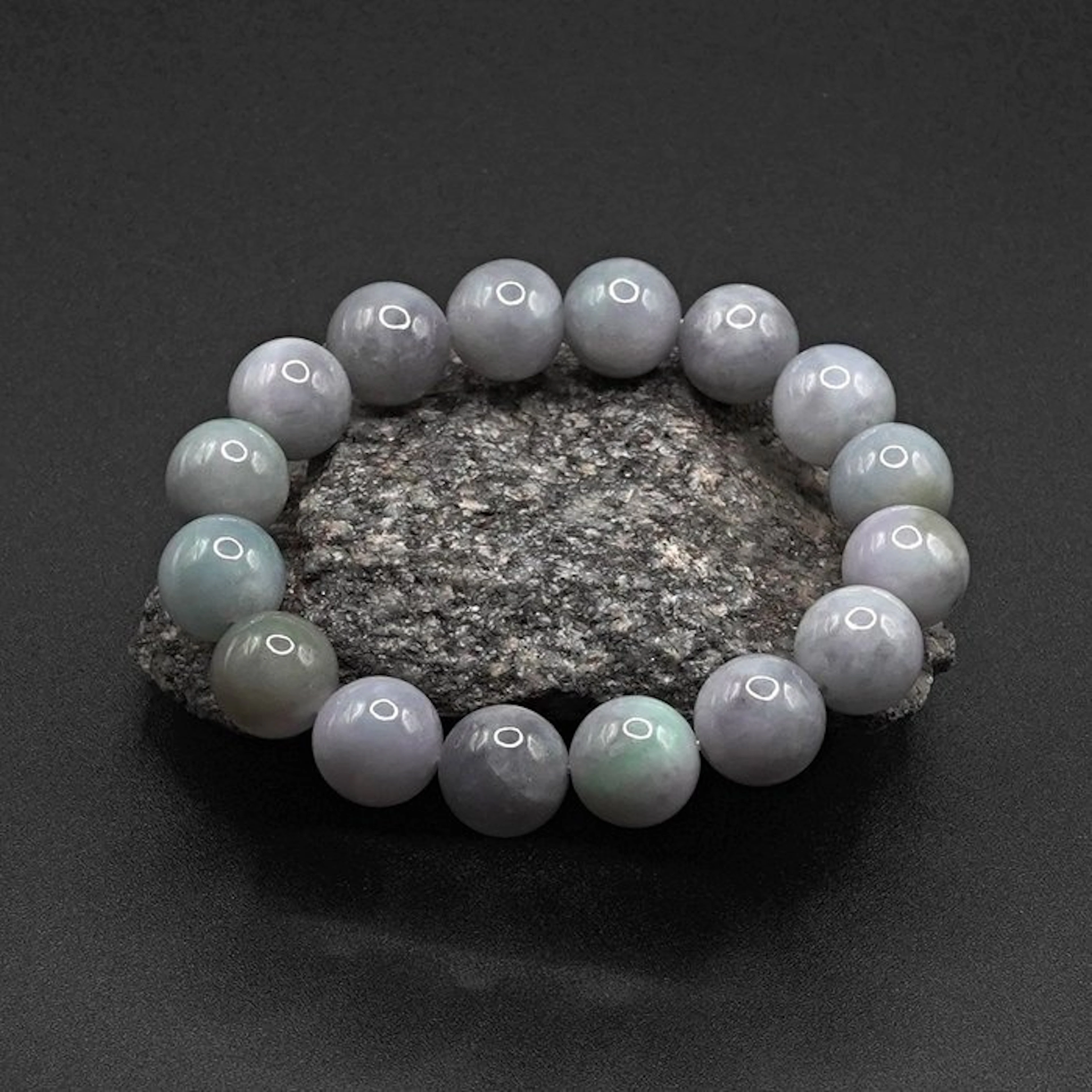 NGTC Certified Natural Jadeite Bracelet - Polished Lavender-gray Beads