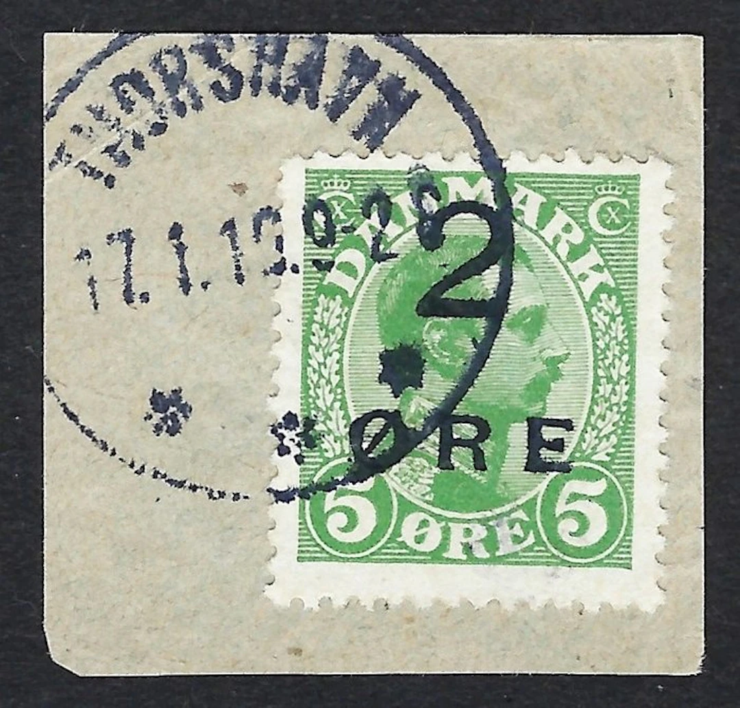 Faroe Islands 1919 - Provisional overprinted 2o s 5o Thorshavn fragment