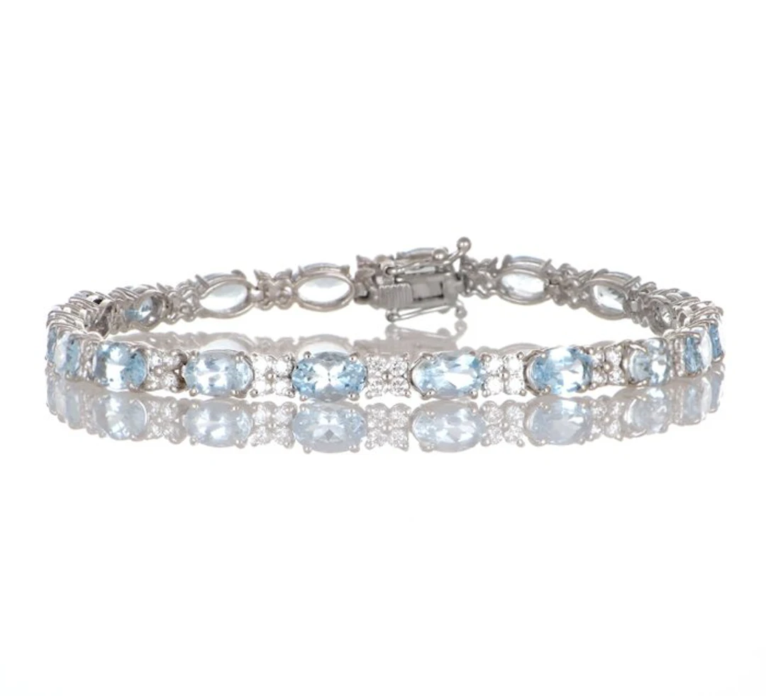 No reserve price - Bracelet - 18 kt. White gold Aquamarine - Diamond