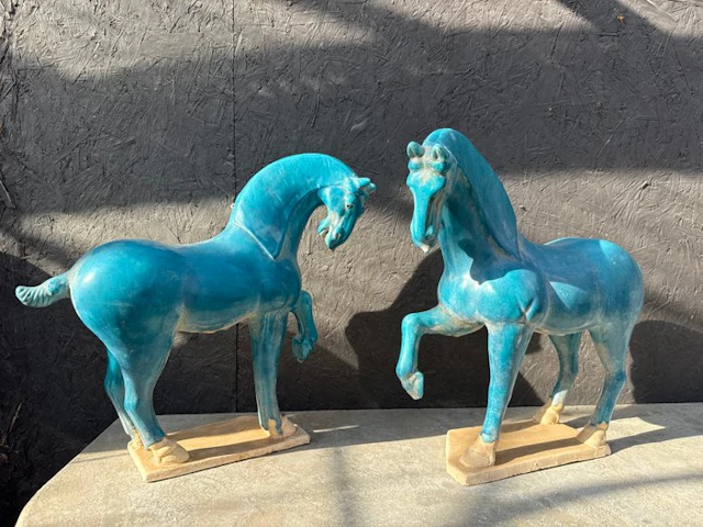 Tang style horses turqoise - Terracotta - China (No reserve price)