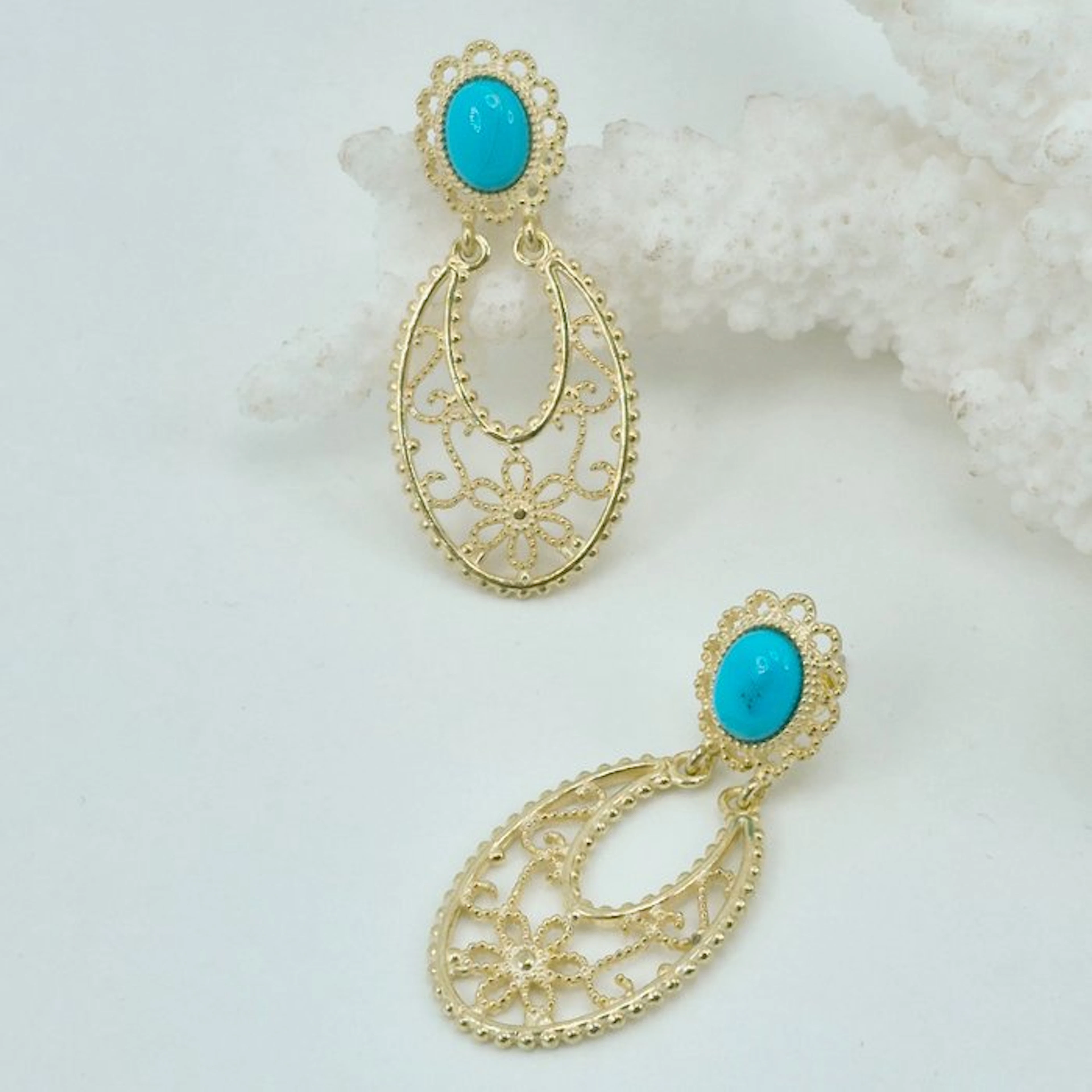 Turquoise - Silver, Gold-plated - Earrings - Turquoise Arizona