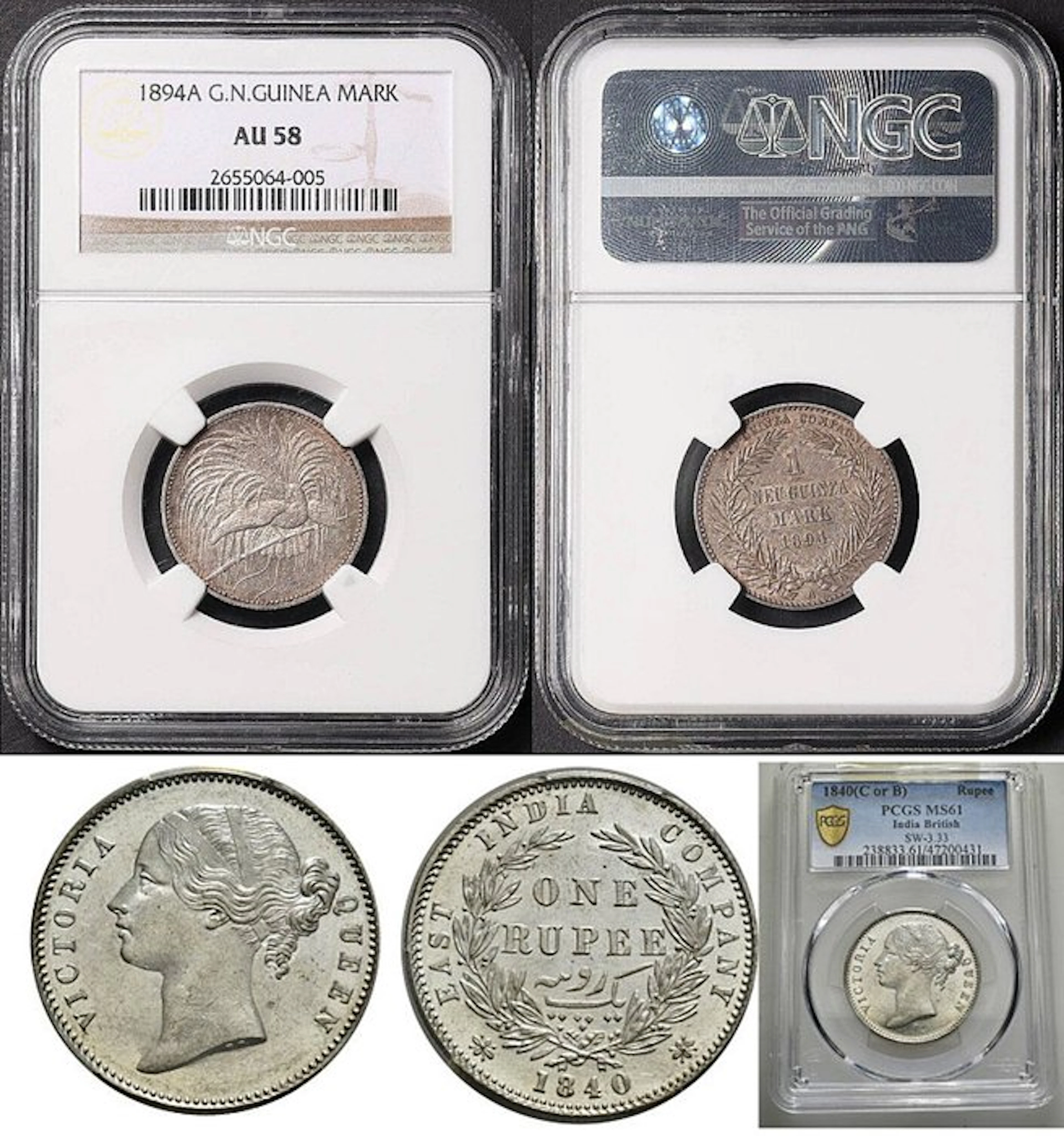 New Guinea and Australia. one Guinea Mark 1894 and one Rupee 1840 1894 - 1840