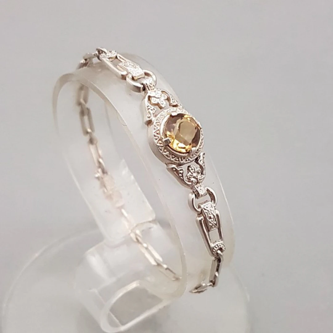 Silver, Art Deco Citrine (tested) - Bracelet