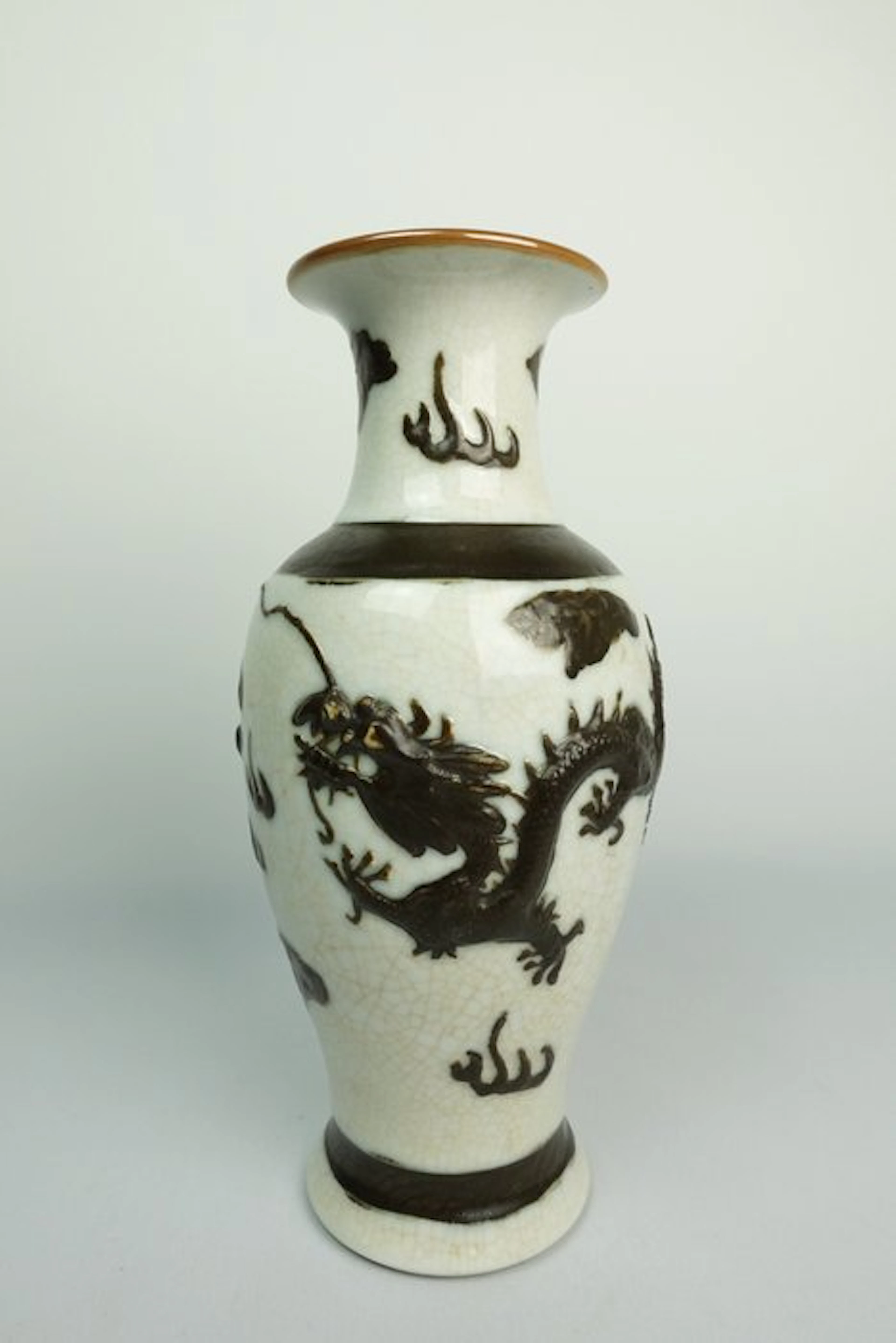 Ge-Type Crackle Glaze Dragon Vase — Iron-Brown Decoration...