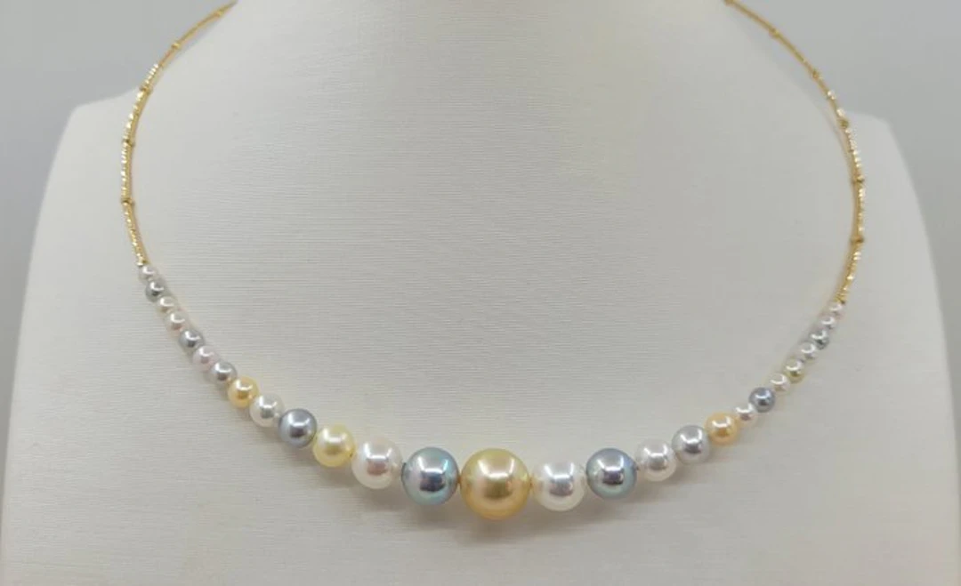 Necklace - 18 kt. Yellow gold - 3x10mm Akoya Pearls