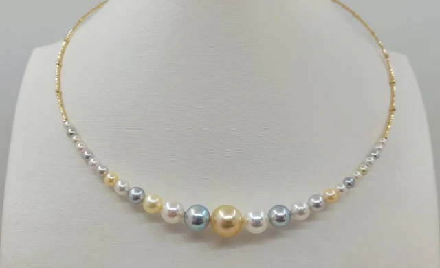 Necklace - 18 kt. Yellow gold - 3x10mm Akoya Pearls