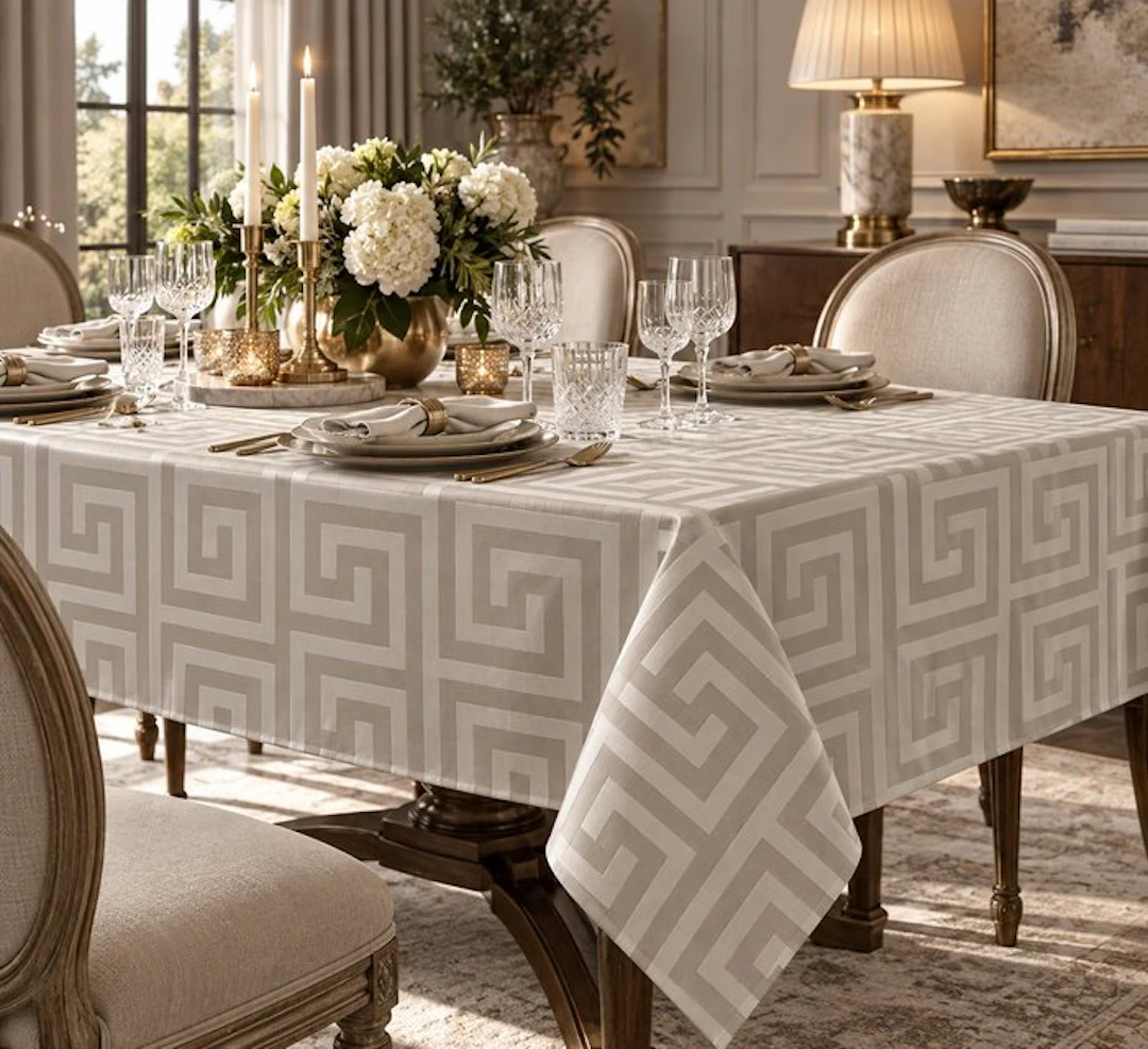 Ivory Greek Key - Tablecloth - 135 cm - 270 cm