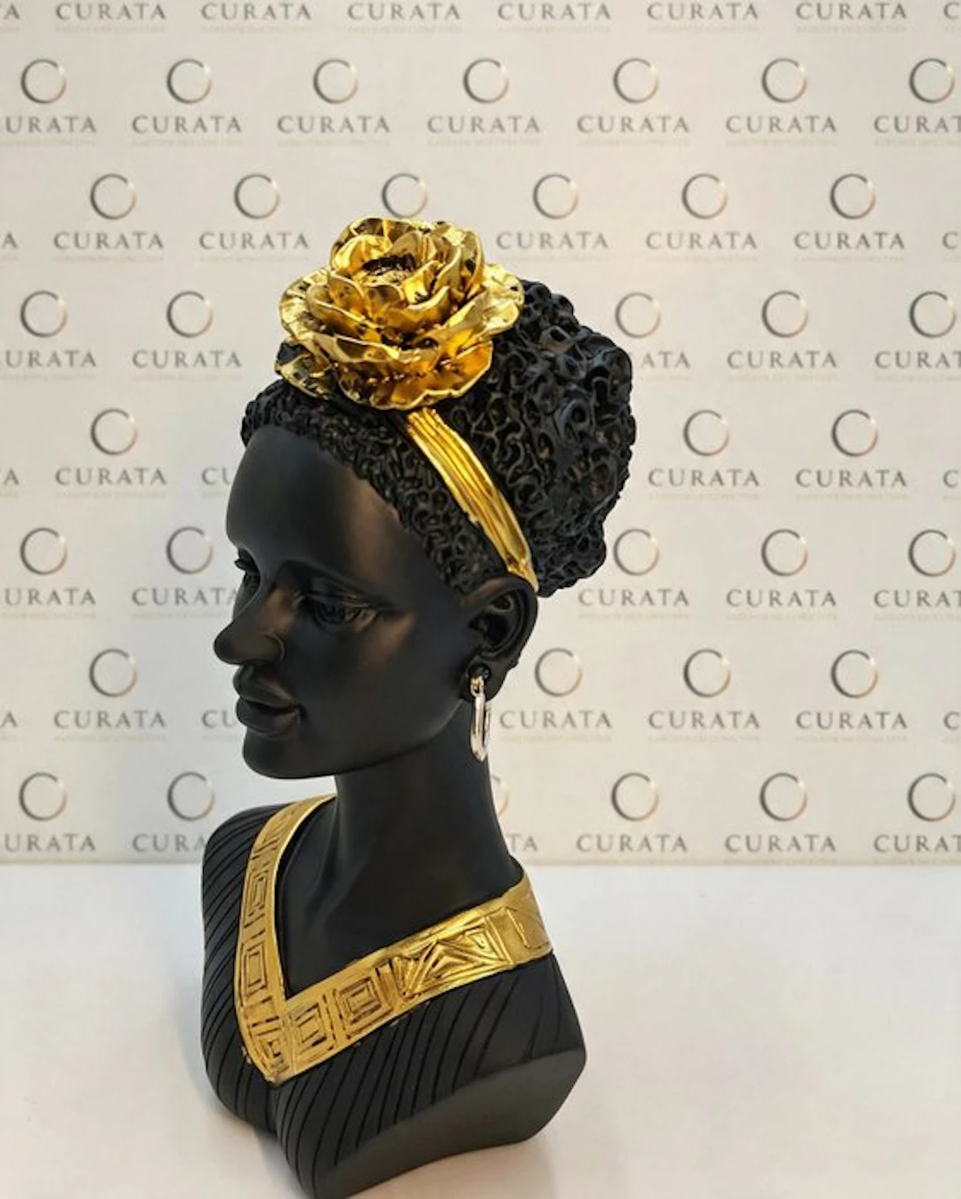 Figurine - Busto Decorativo di Donna con Tocco d'Oro in Resina - Resin