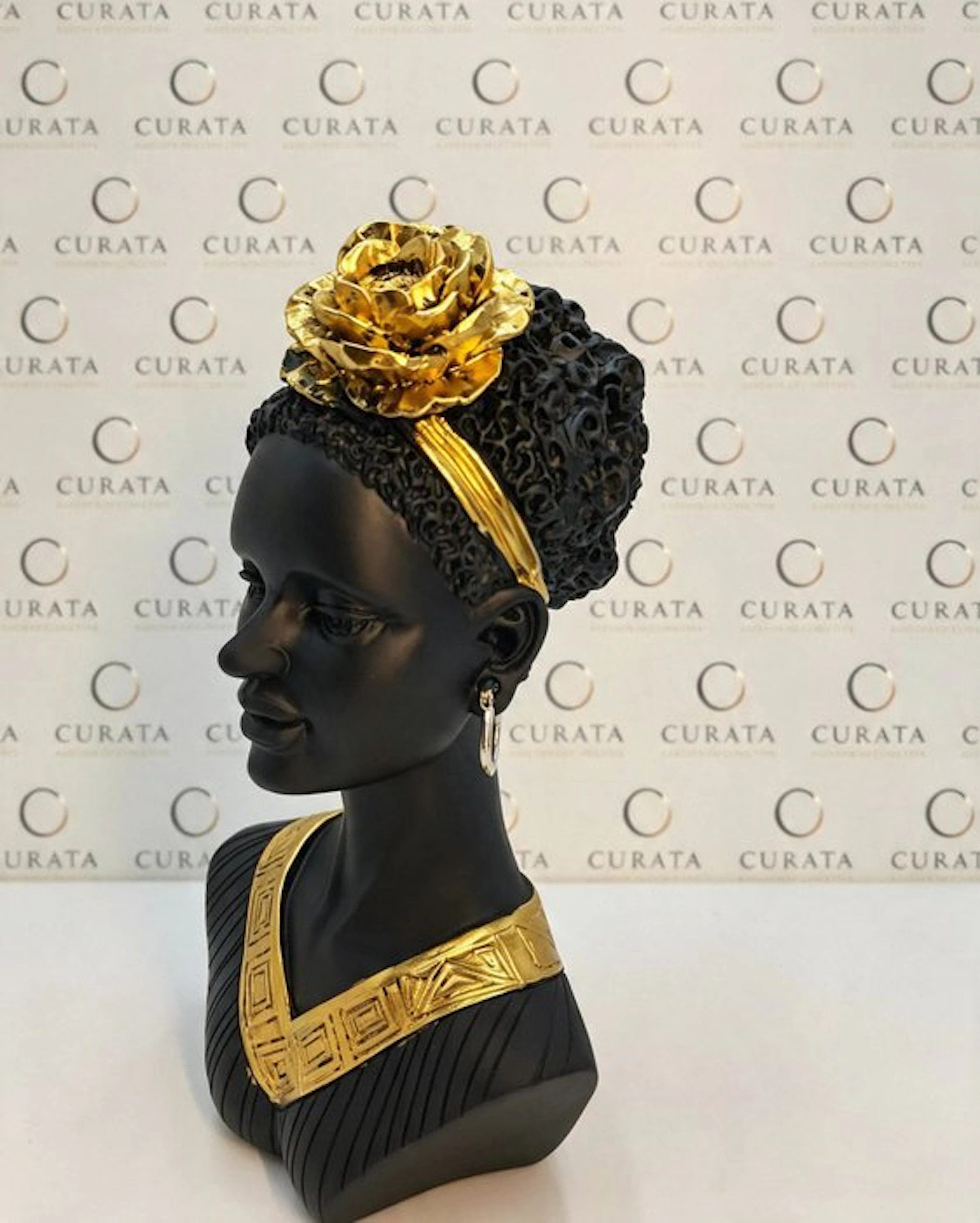 Figurine - Busto Decorativo di Donna con Tocco d'Oro in Resina - Resin