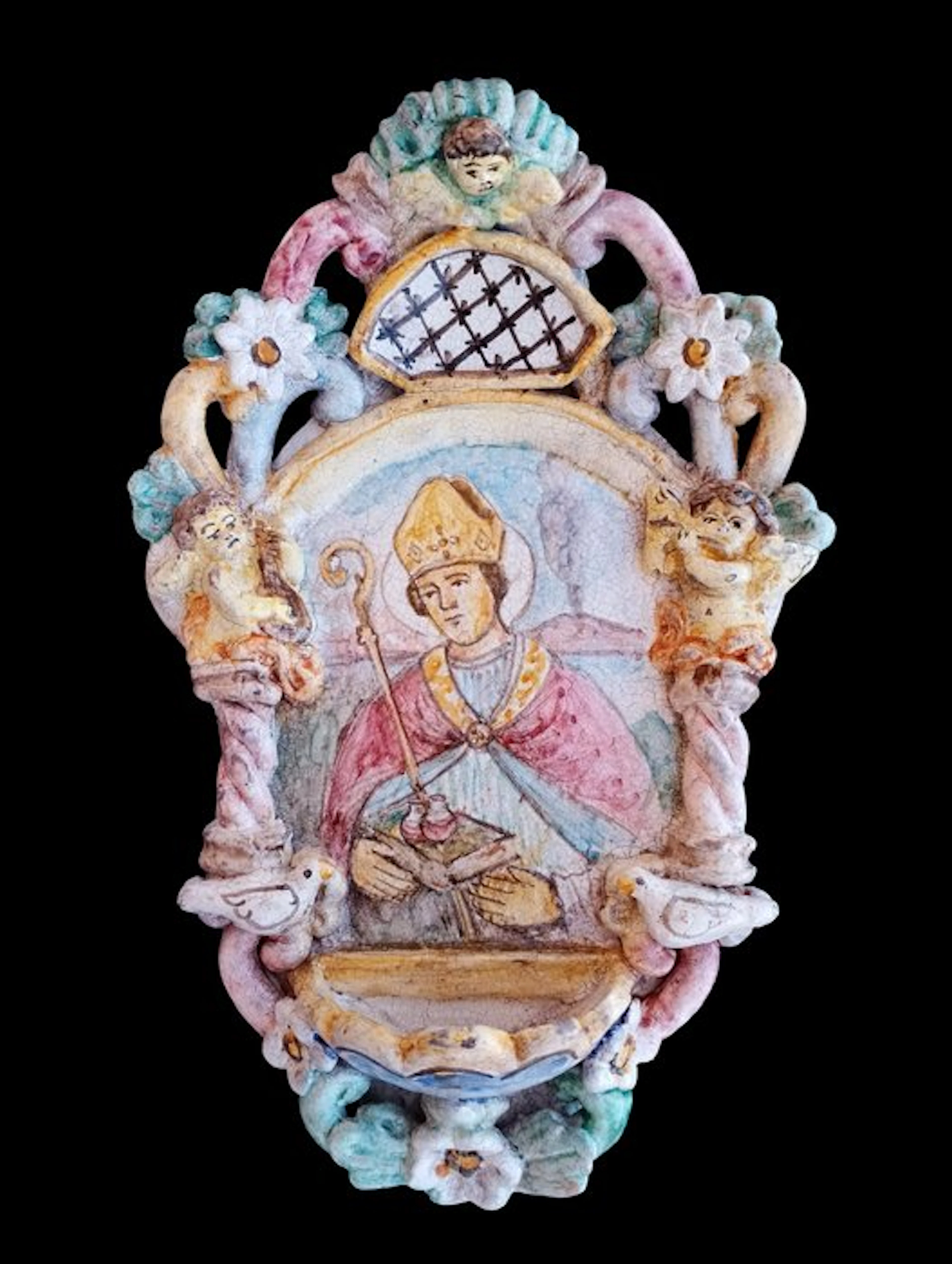 Holy water font - Ceramica Salernitana - the 20th century - San Gennaro - 30 cm