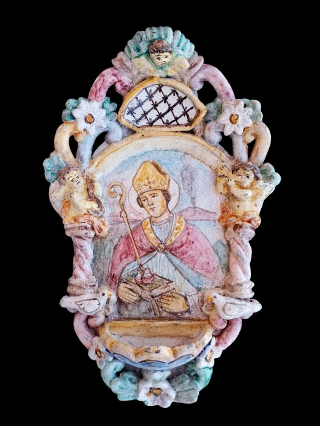 Holy water font - Ceramica Salernitana - the 20th century - San Gennaro - 30 cm