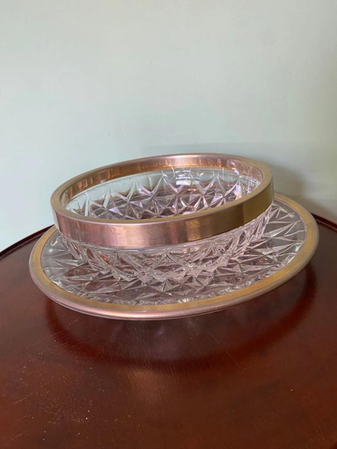 Val Saint Lambert - Serving dish (2) - Glass, Brass - Two-piece set