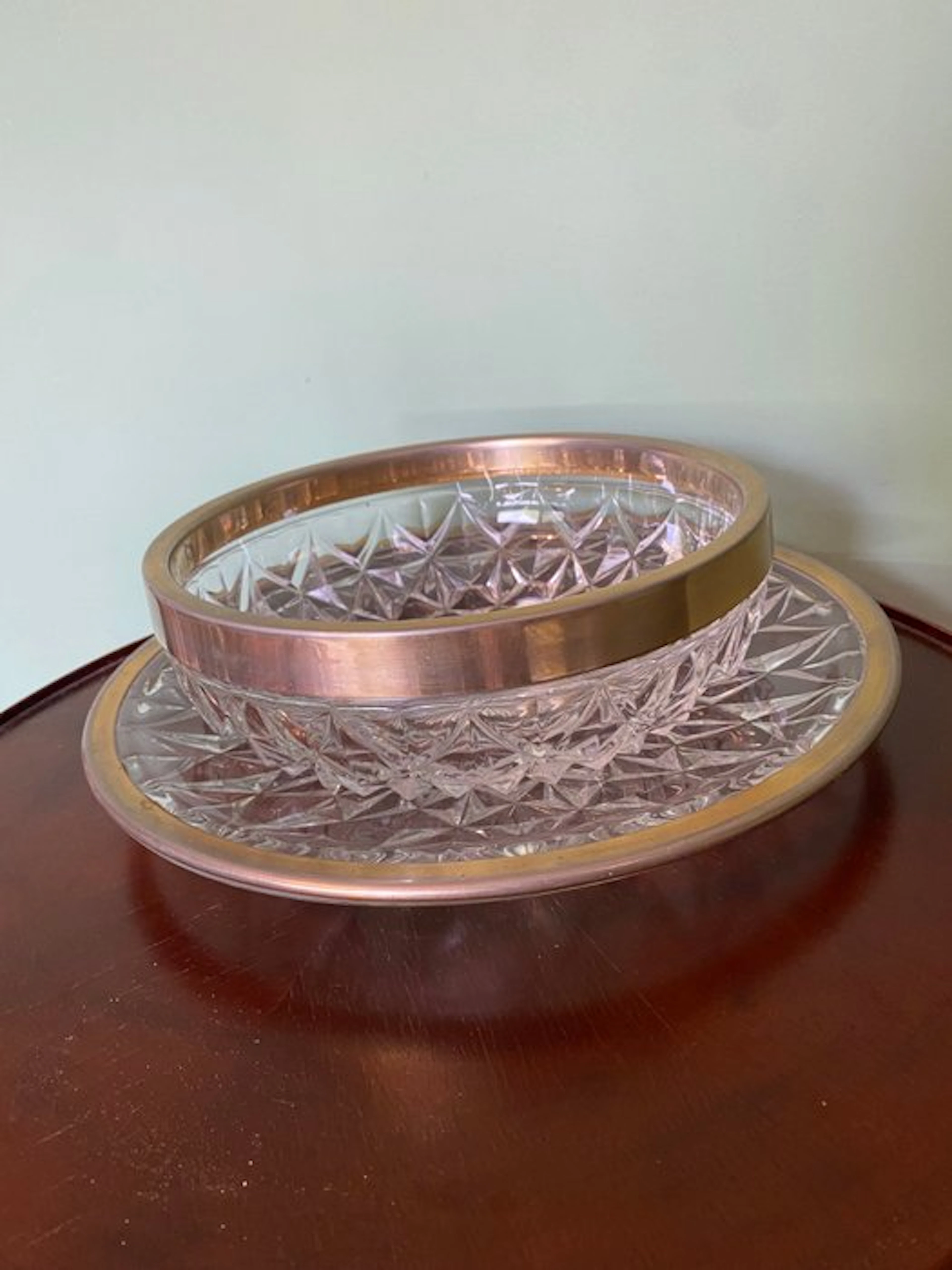 Val Saint Lambert - Serving dish (2) - Glass, Brass - Two-piece set