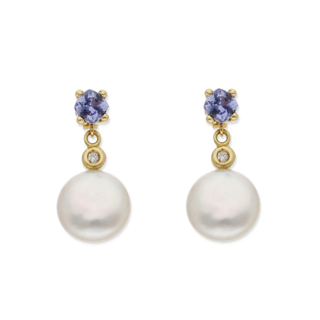 Earrings - 18 kt. Yellow gold Tanzanite - Diamond