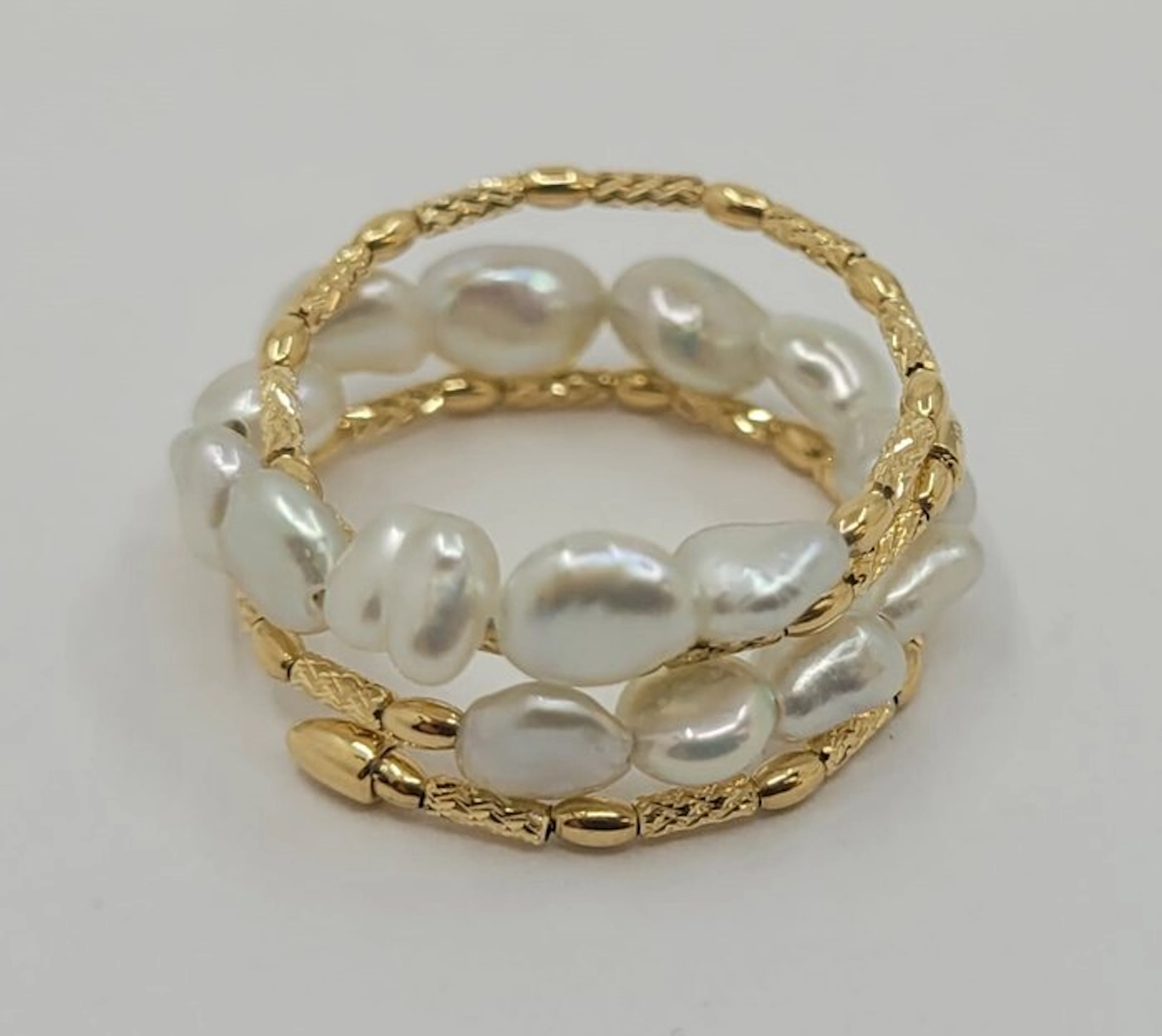 Ring - 18 kt. Yellow gold - Keshi Akoya Pearls