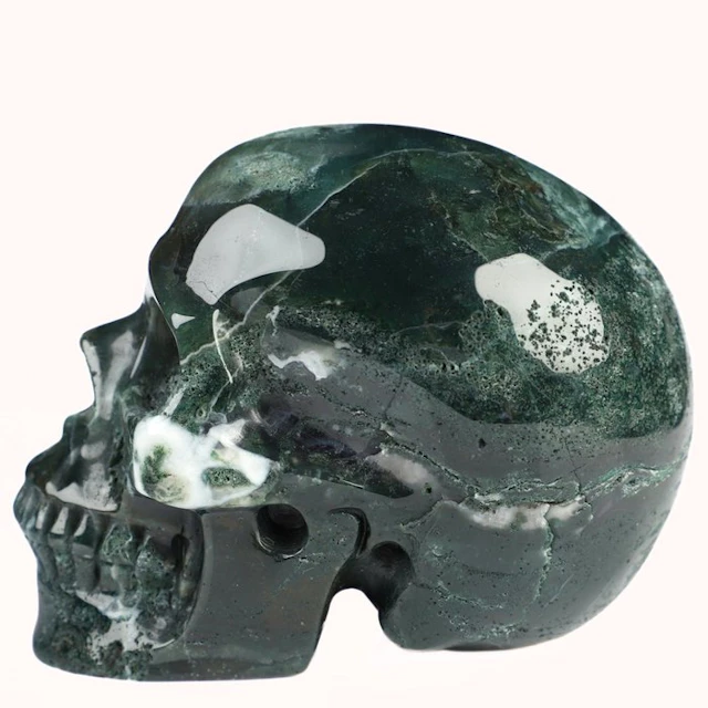 631g Green Moss Agate Skull – Bermuda Triangle