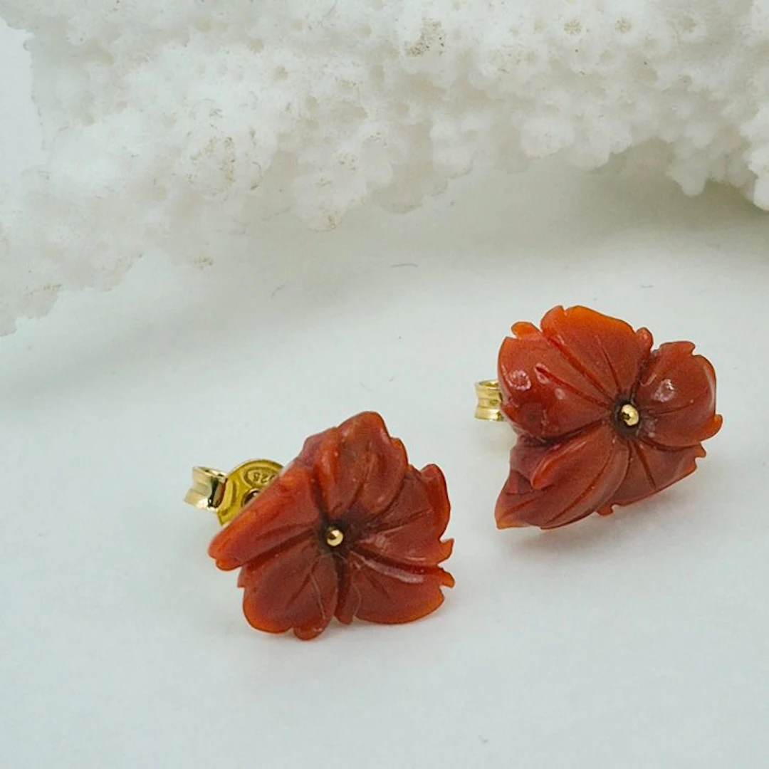 Coral - Silver, Gold-plated, No Reserve - Earrings - CORALLO MEDITERRANEO