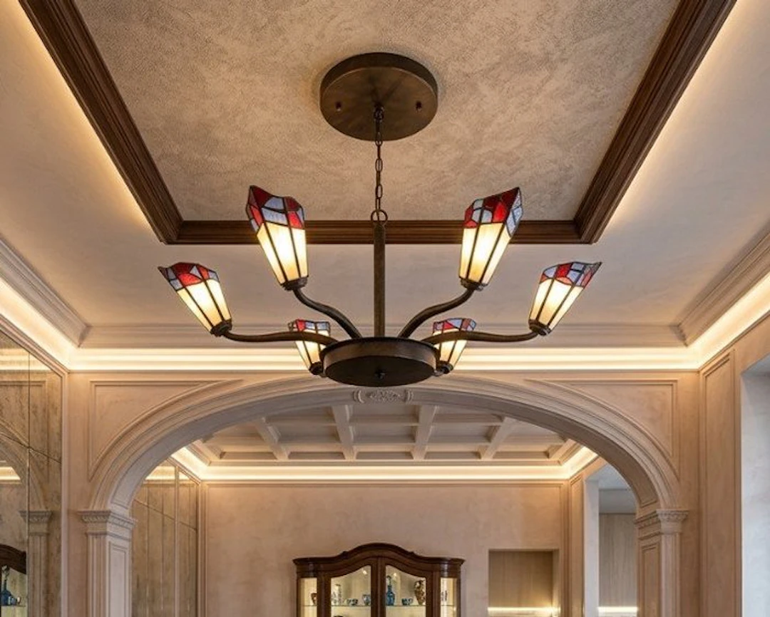 Chandelier - metal/ glass - Tiffany-style chandelier
