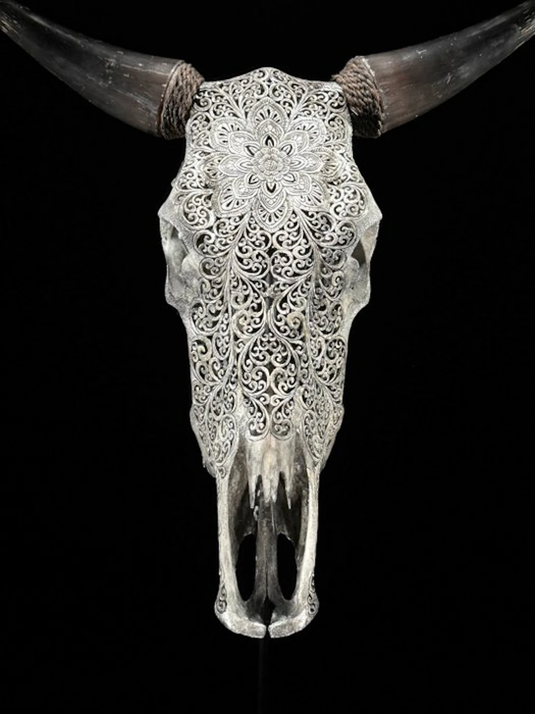 NO RESERVE PRICE -Authentic Large Grey Hand-Carved Bull...