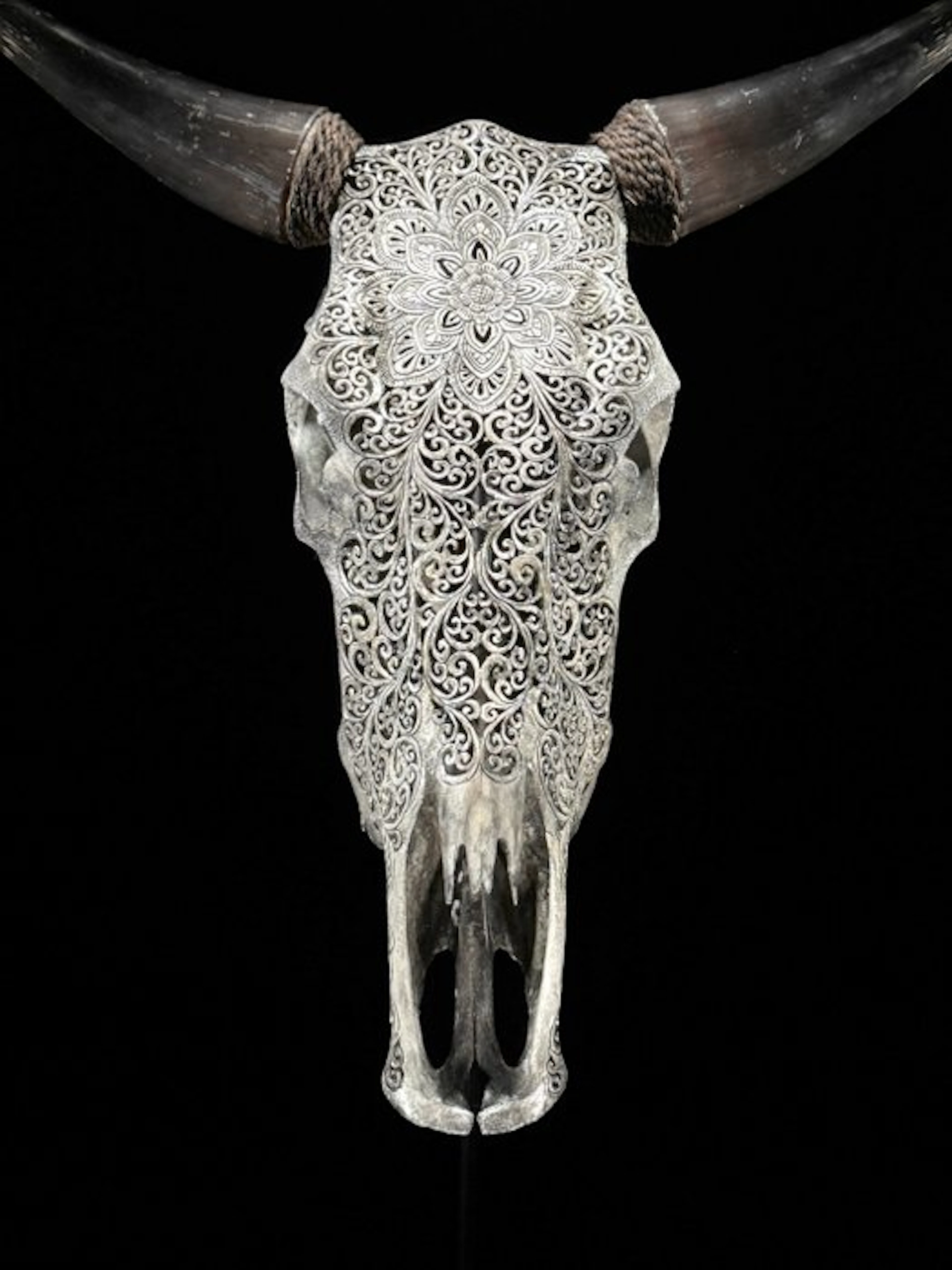 NO RESERVE PRICE -Authentic Large Grey Hand-Carved Bull...