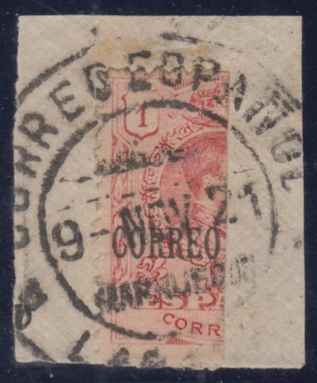 Spain 1920 - Alfonso XIII. Medallion type. 1 peseta, carmine. - Edifil 296f