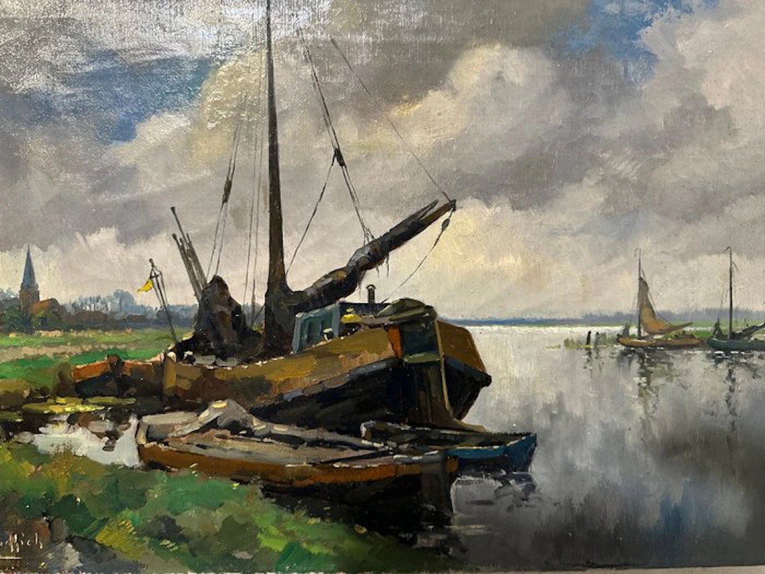 Henri Welter (1886-1948) - Hollands landschap met schepen