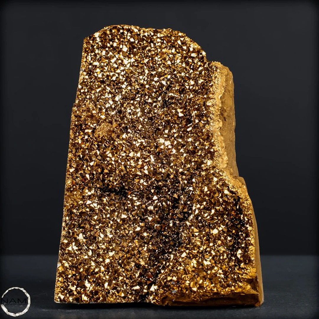 Spectacular Gold Aura Amethyst Druzy with an intense metallic shine- 958.11 g