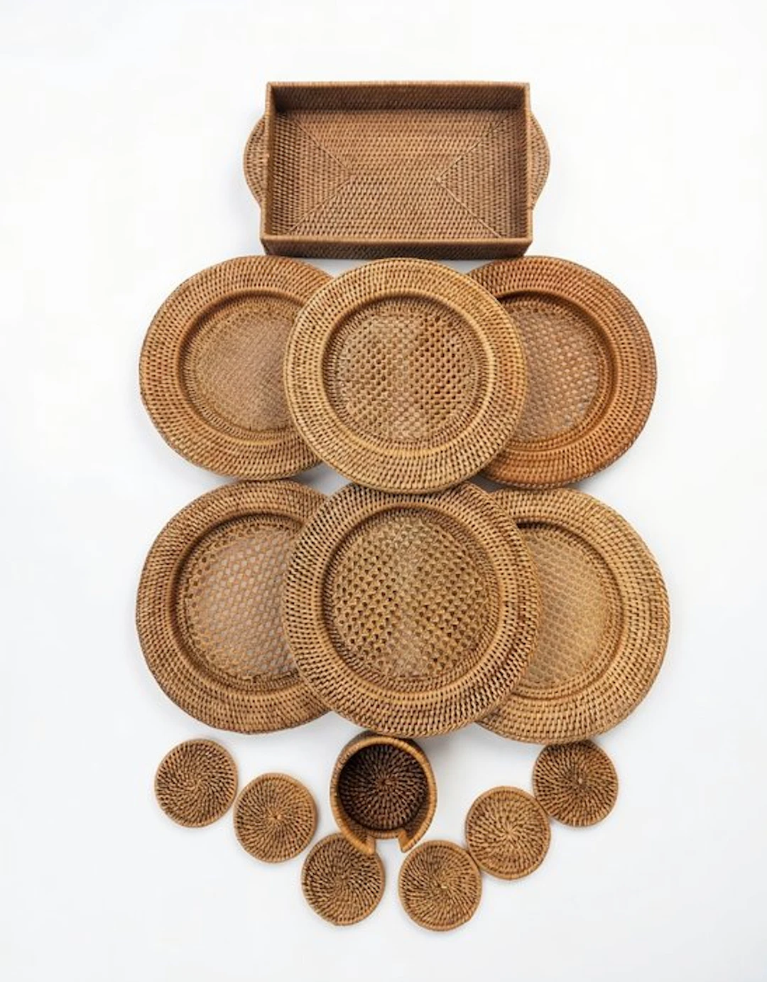Flamant - Plate (13) - Onderborden + glasonderzetters - Rattan - With tray