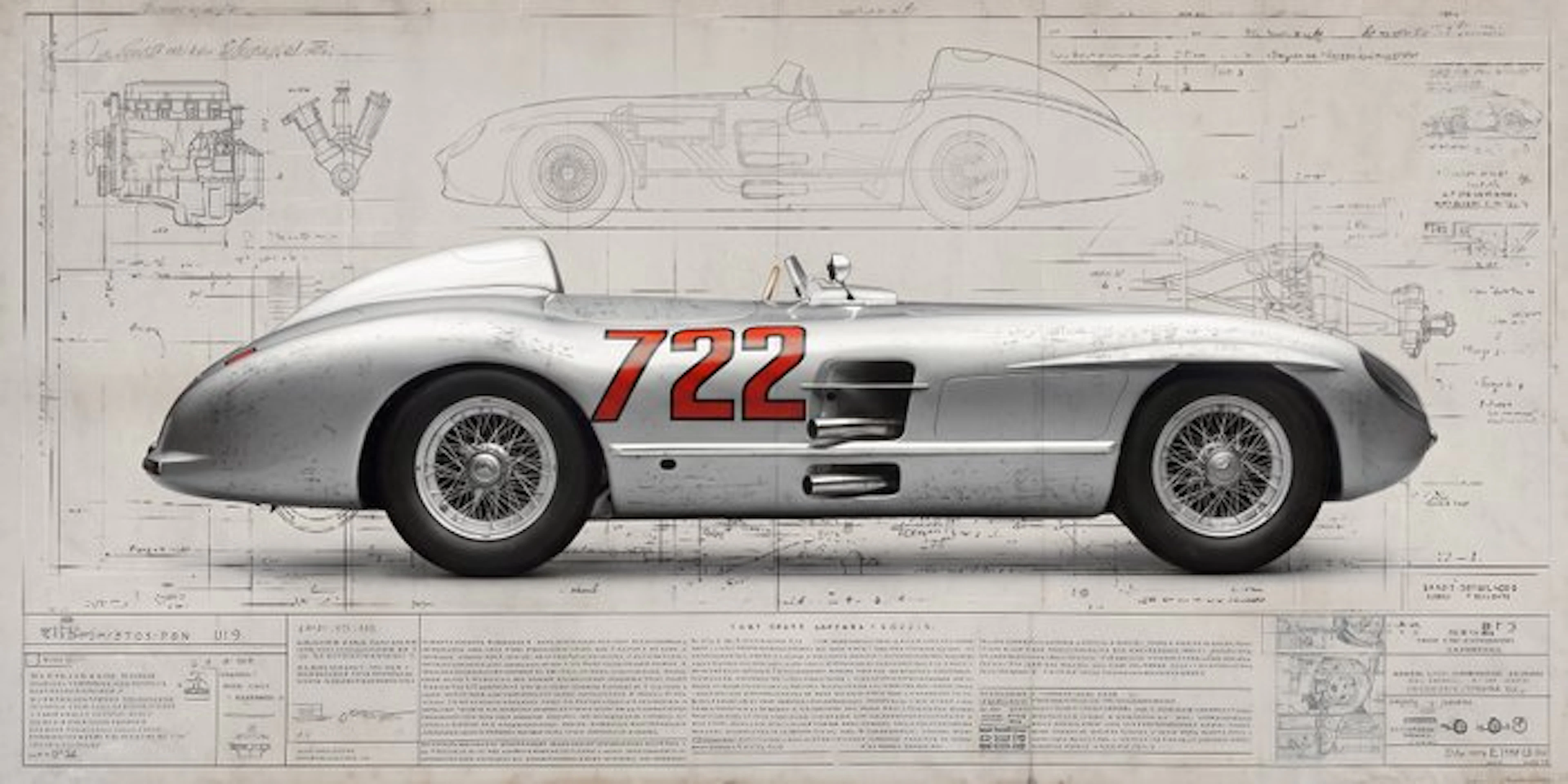Artxlife - Stirling Moss Mercedes 300 SLR Drawings